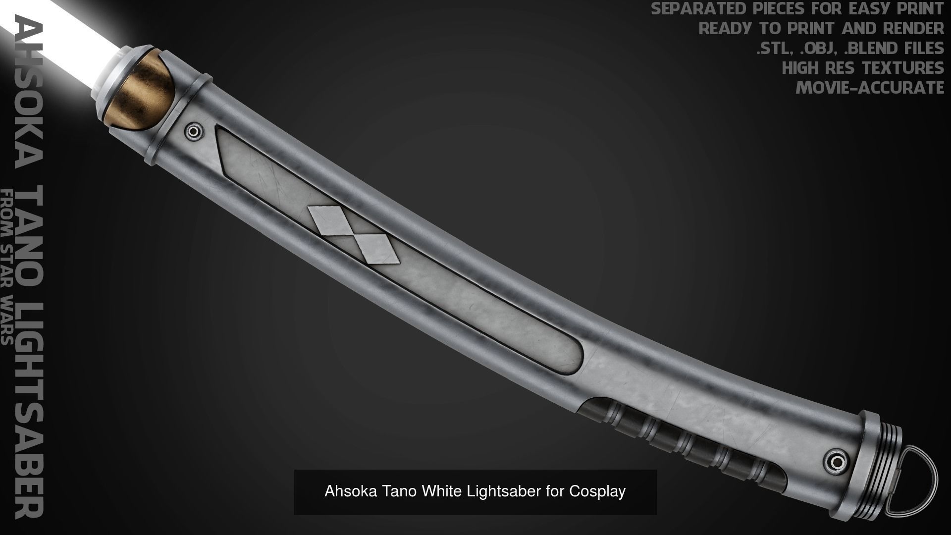 Ahsoka Tano White Lightsaber and Shoto for Cosplay 3D Model Collection_4