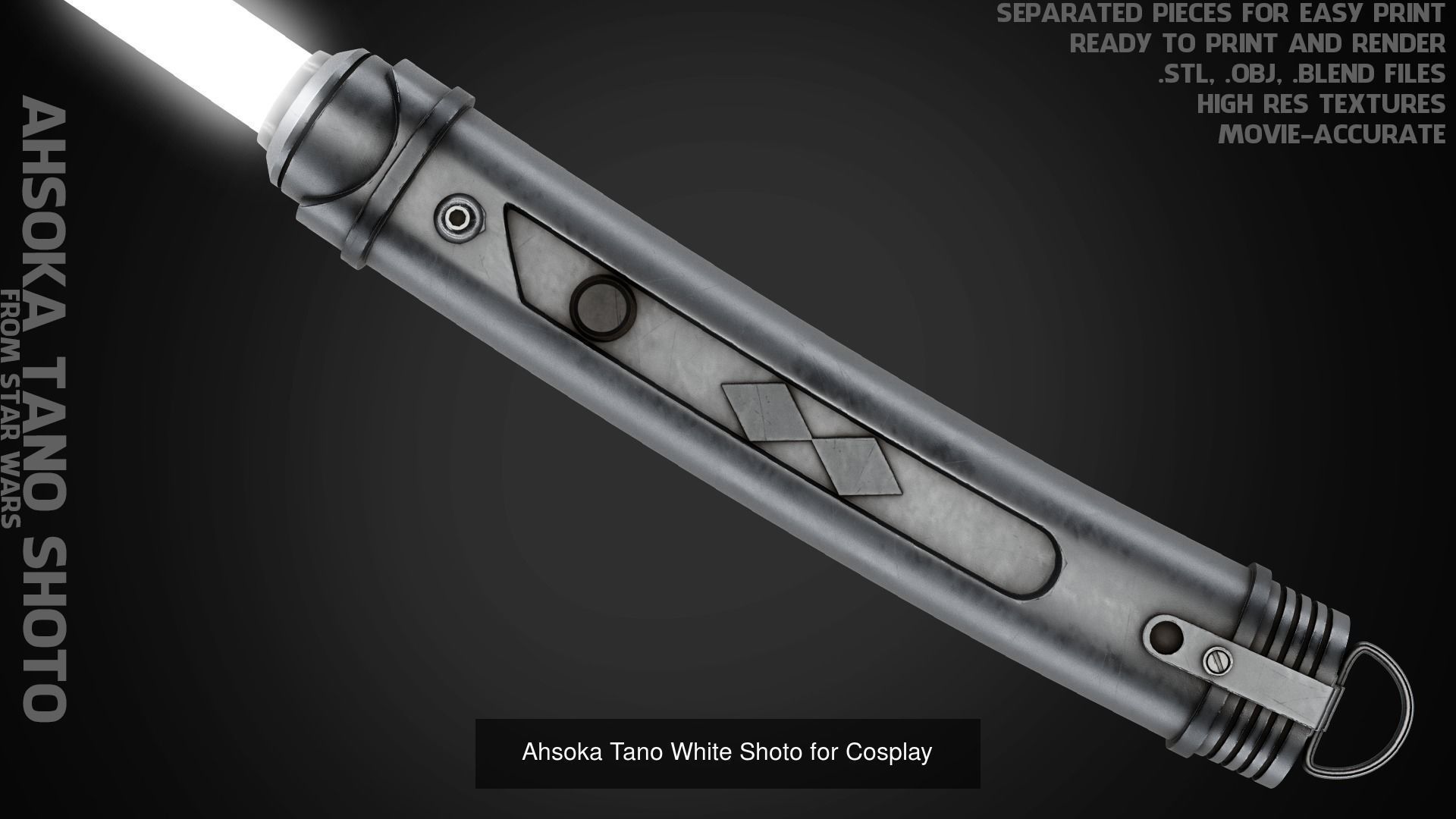 Ahsoka Tano White Lightsaber and Shoto for Cosplay 3D Model Collection_5