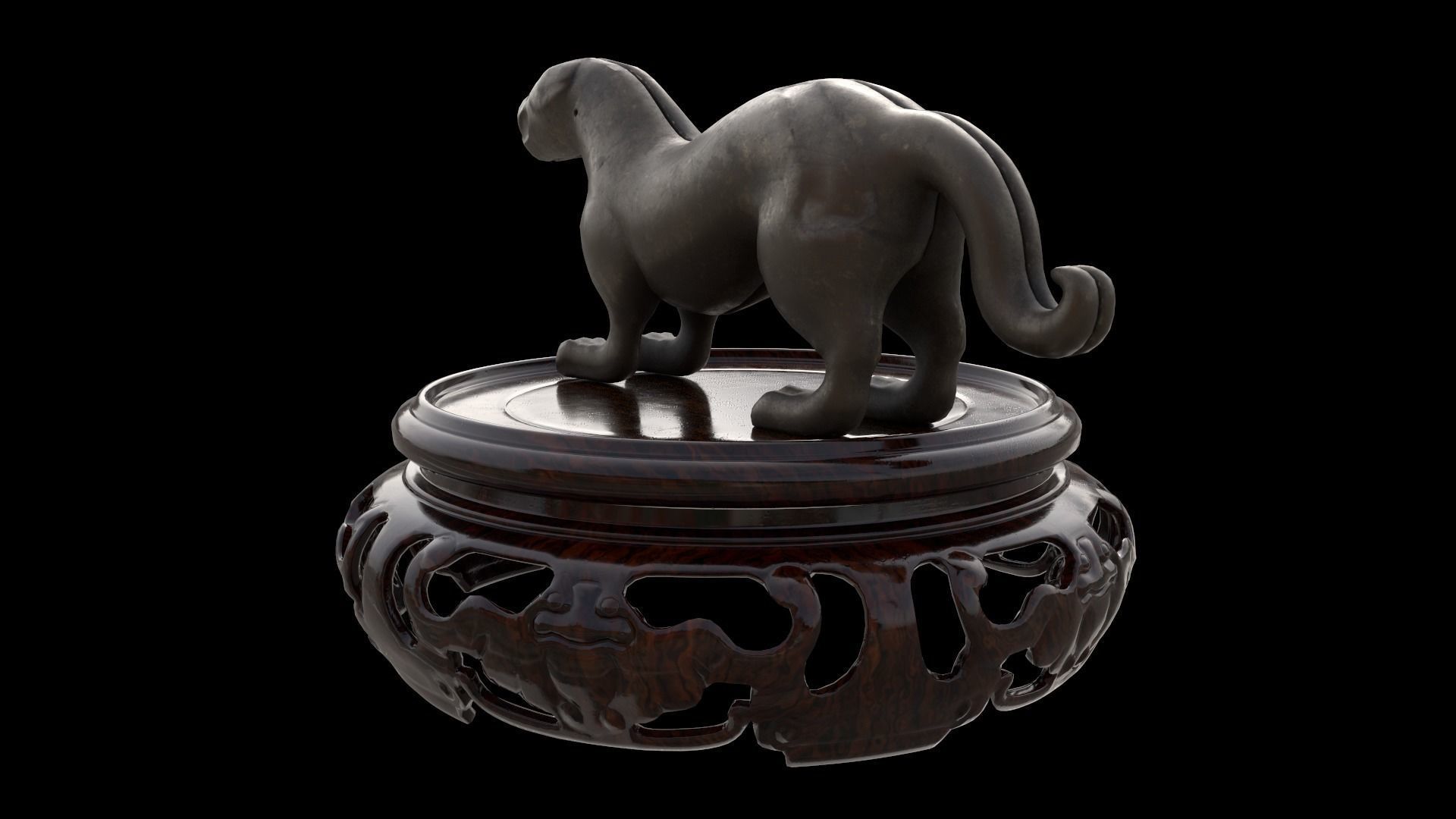 Ancient Chinese Tiger Talisman and Traditional wood table Low-poly 3D model_5