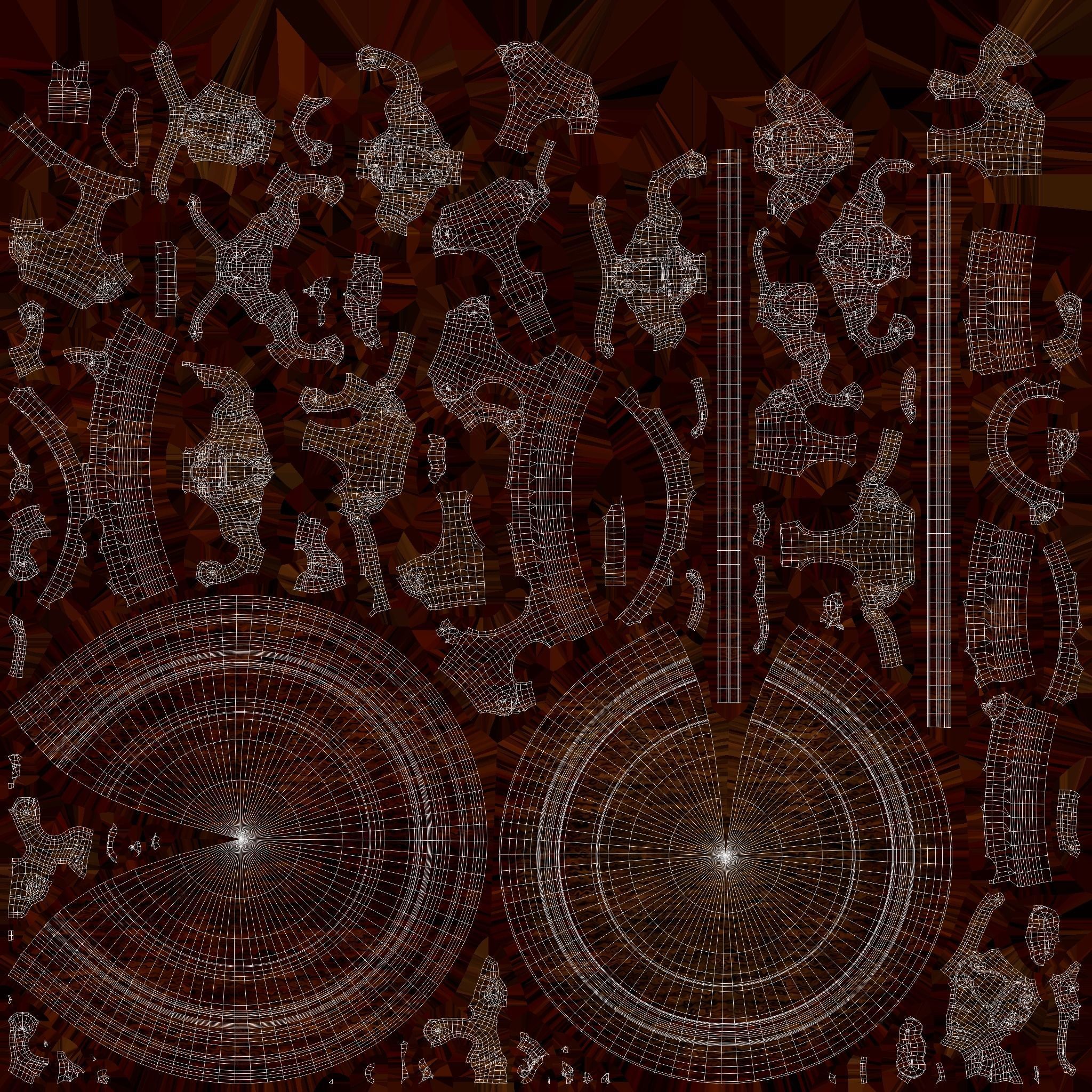 Ancient Chinese Tiger Talisman and Traditional wood table Low-poly 3D model_32