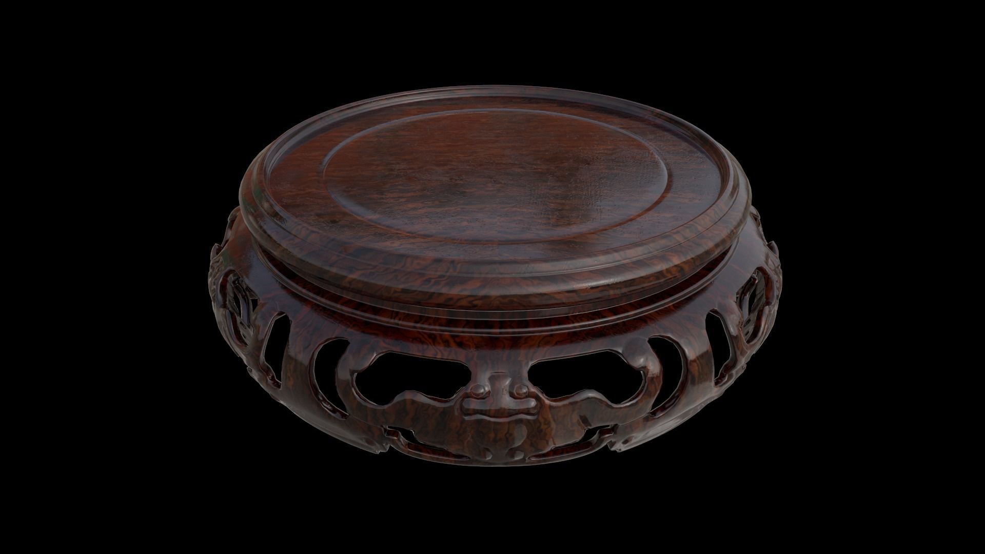Ancient Chinese Tiger Talisman and Traditional wood table Low-poly 3D model_12