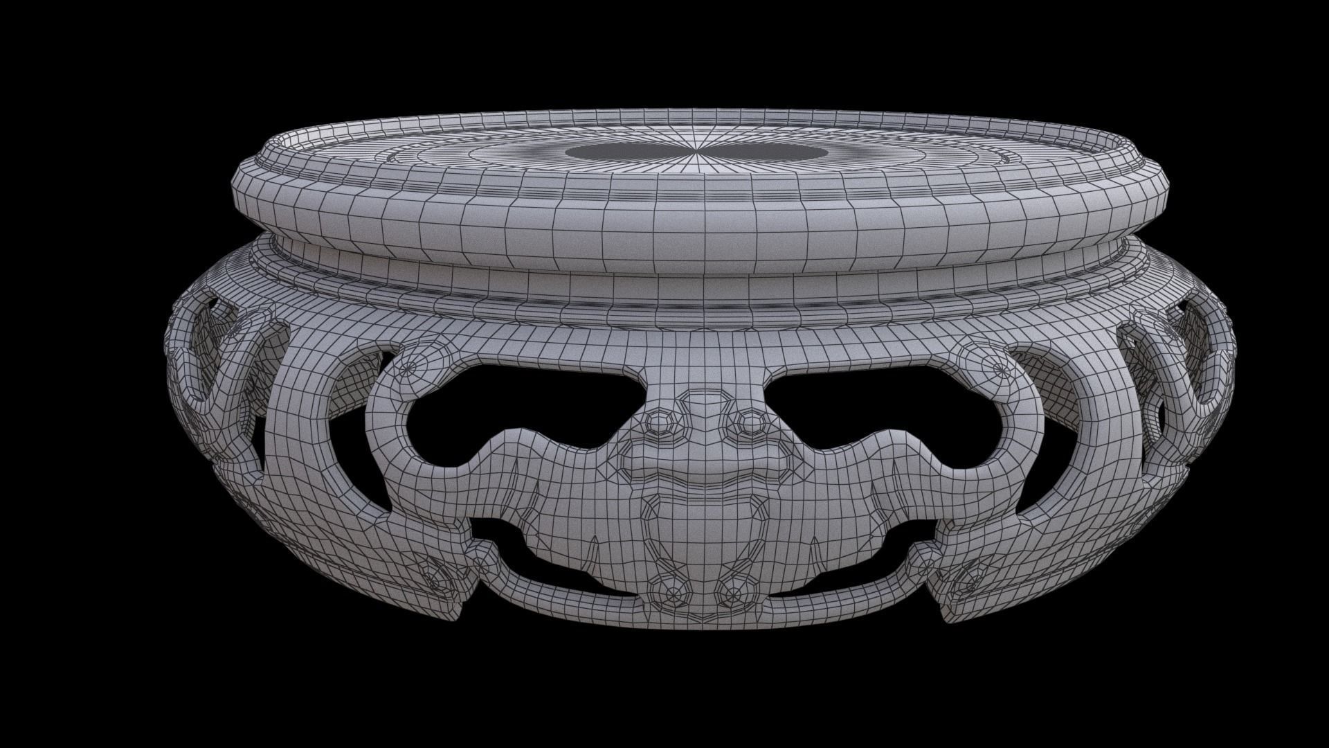 Ancient Chinese Tiger Talisman and Traditional wood table Low-poly 3D model_26