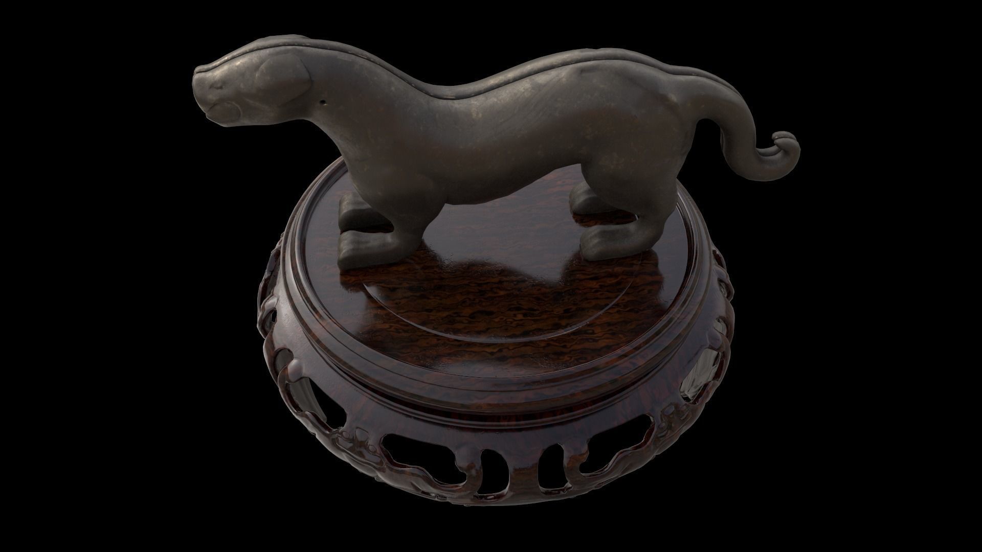 Ancient Chinese Tiger Talisman and Traditional wood table Low-poly 3D model_6