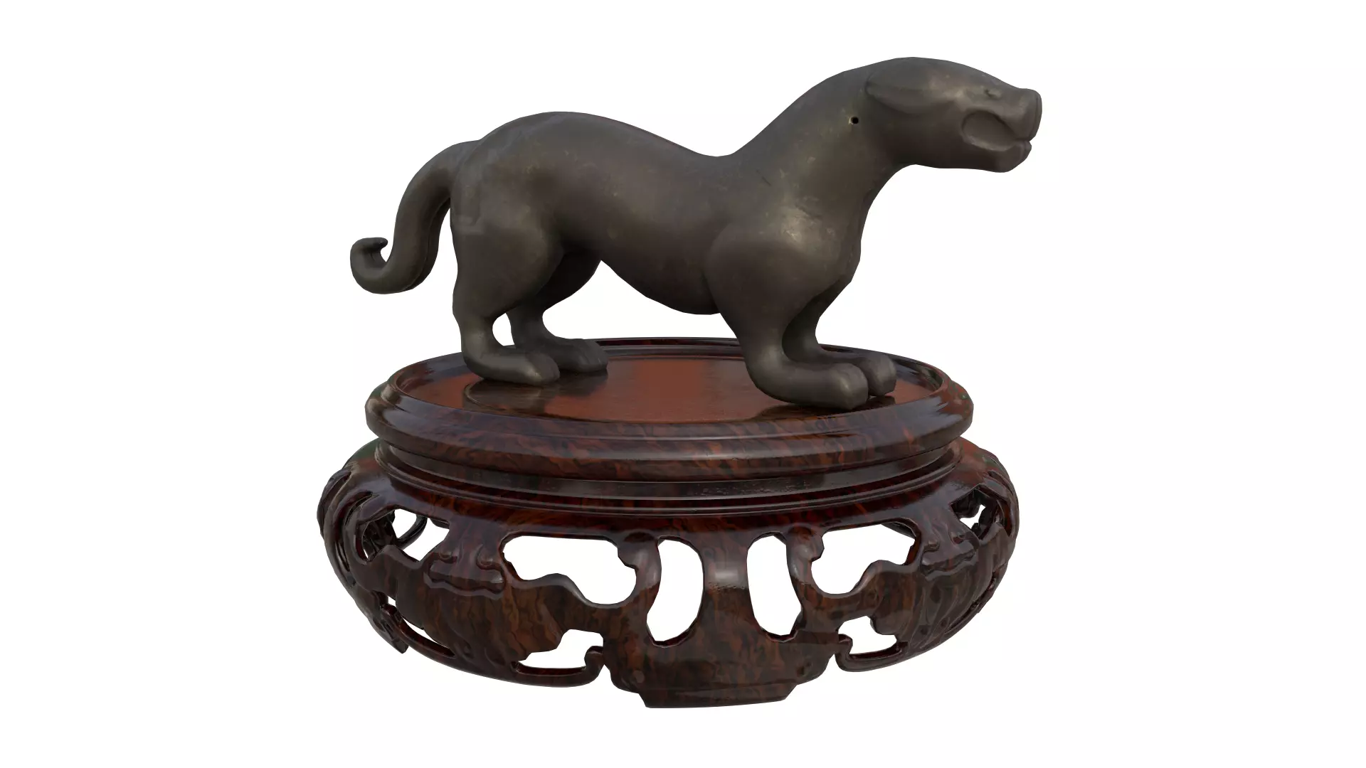 Ancient Chinese Tiger Talisman and Traditional wood table Low-poly 3D model_0
