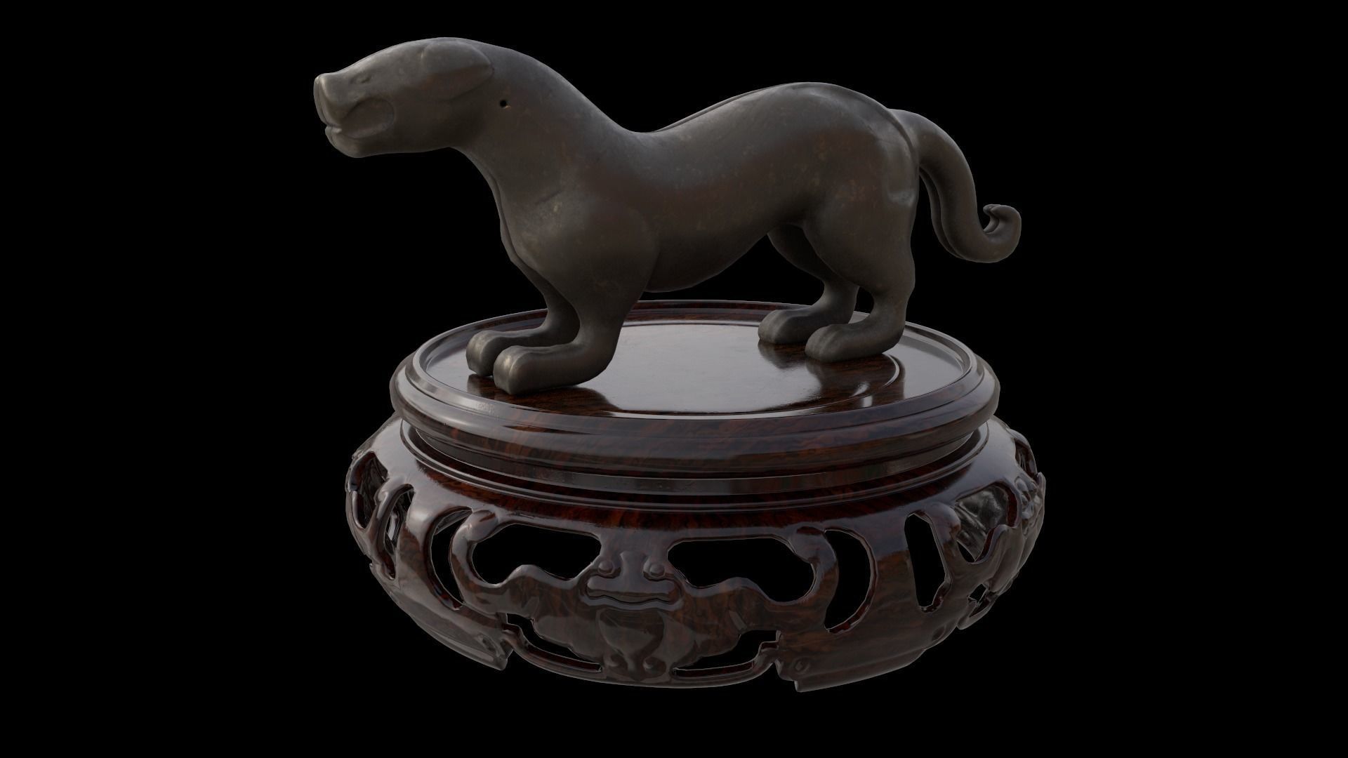 Ancient Chinese Tiger Talisman and Traditional wood table Low-poly 3D model_4
