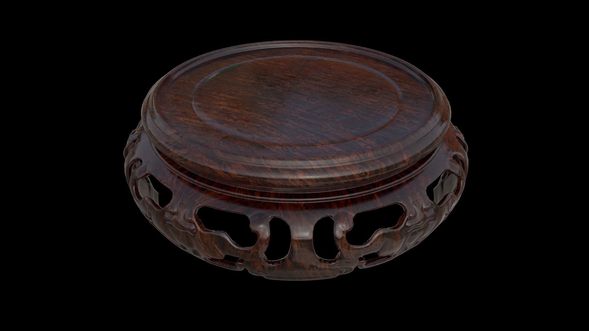Ancient Chinese Tiger Talisman and Traditional wood table Low-poly 3D model_13
