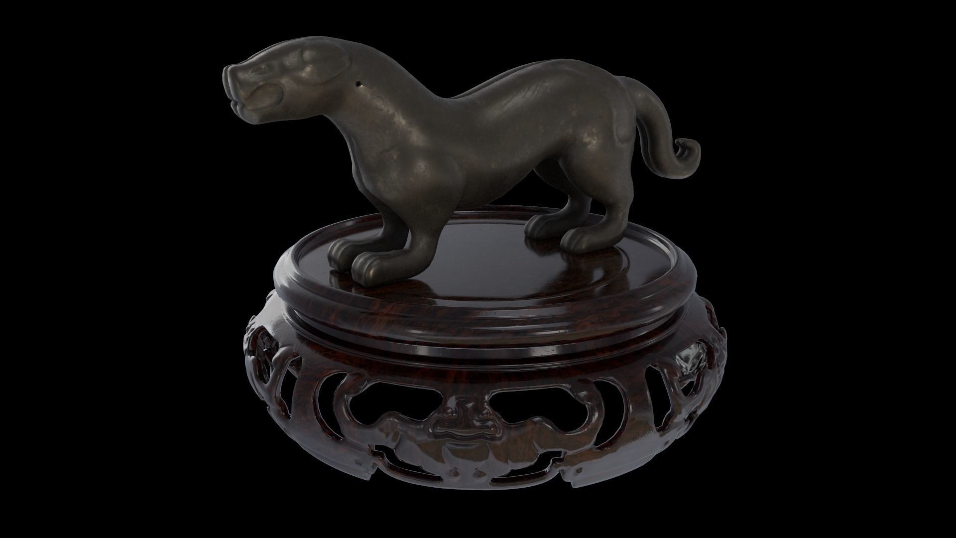 Ancient Chinese Tiger Talisman and Traditional wood table Low-poly 3D model_1