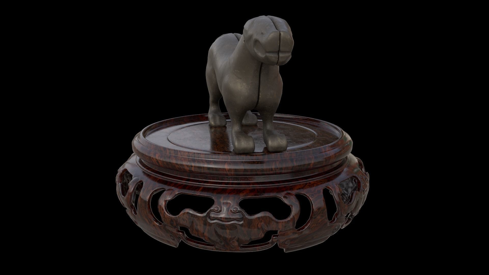 Ancient Chinese Tiger Talisman and Traditional wood table Low-poly 3D model_3