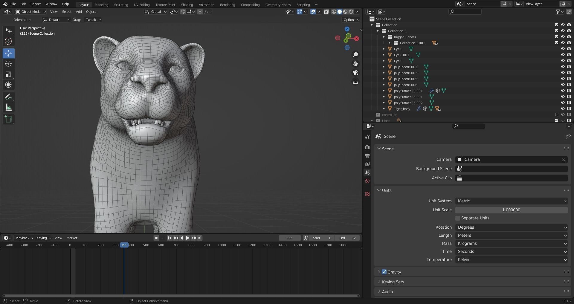Fur Tiger Rigged and Animation in Blender Unity Low-poly 3D model_25