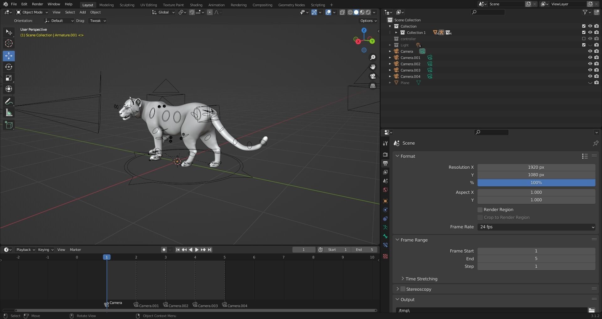 Fur Tiger Rigged and Animation in Blender Unity Low-poly 3D model_19