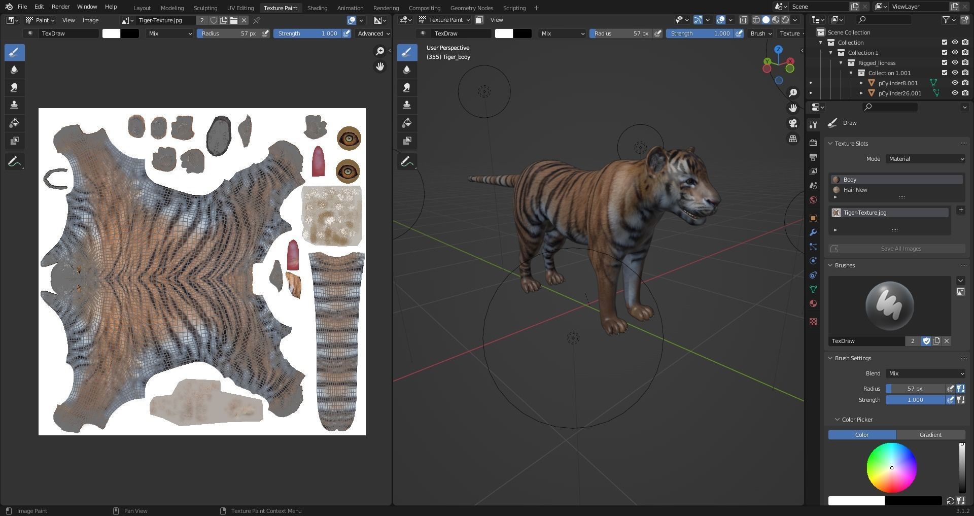 Fur Tiger Rigged and Animation in Blender Unity Low-poly 3D model_28