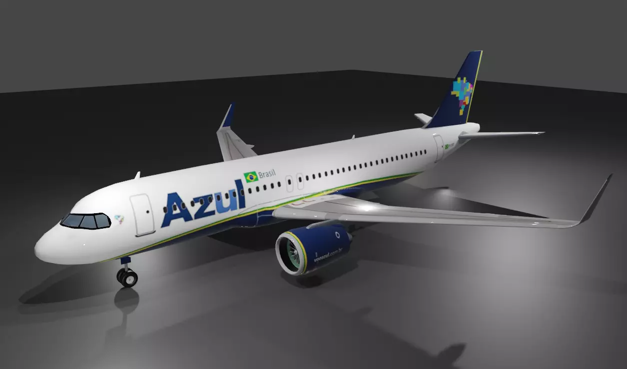 Airbus a320neo Azul Airlines 3D Model with cockpit Low-poly 3D model_0