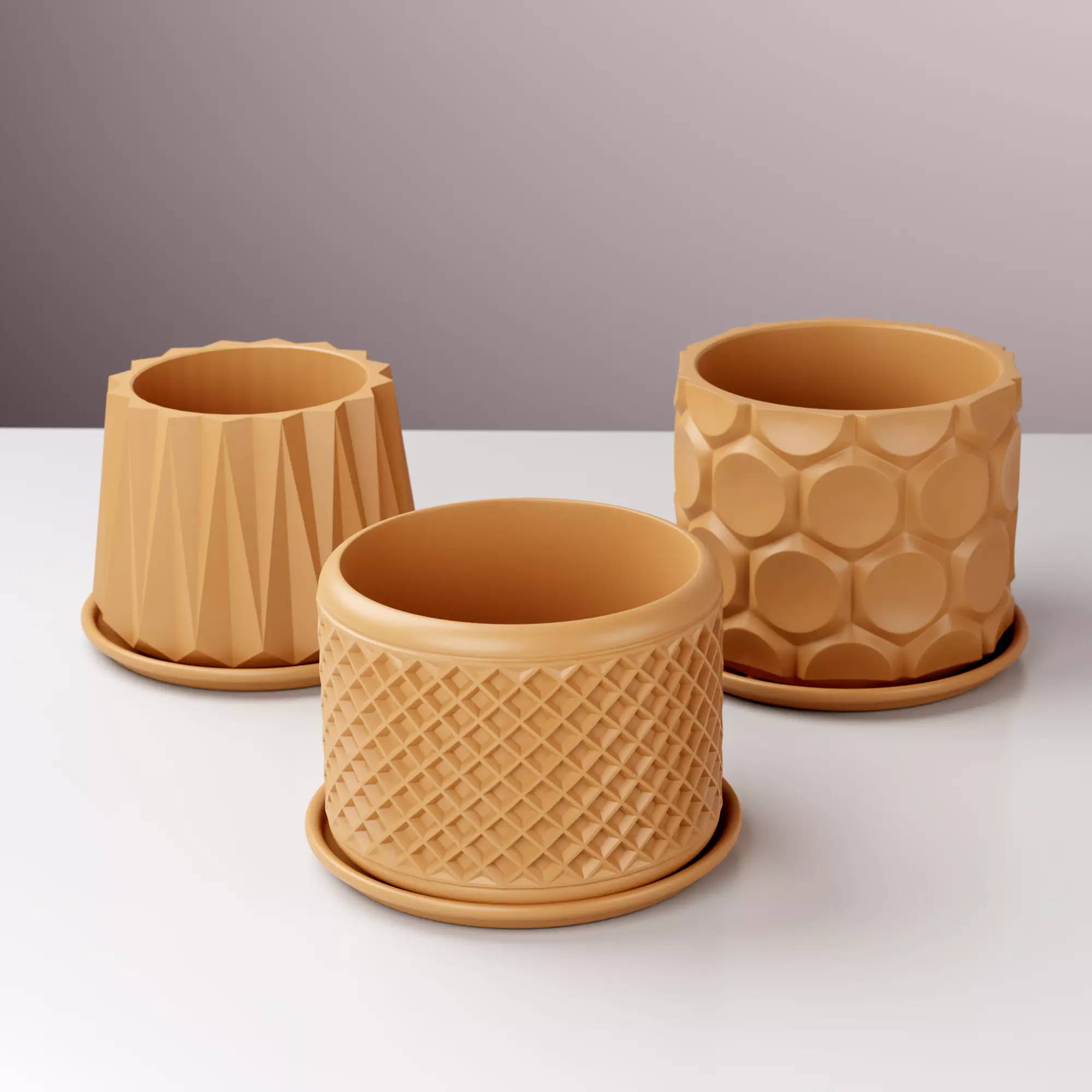 Geometric Planters Pot set of 03 - Pot with Drainage and trays 3D print model_0