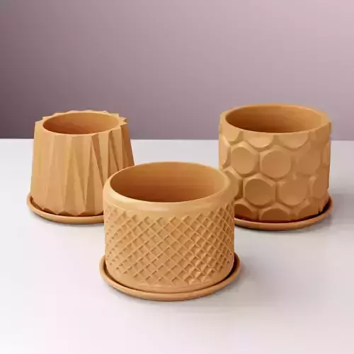 Geometric Planters Pot set of 03 - Pot with Drainage and trays