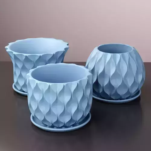 Wave pot planter with drainage and Tray set of 03 PCS 3D print model