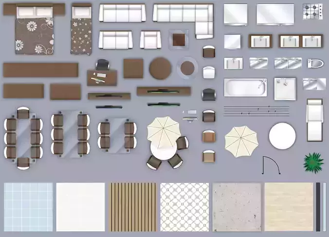 2d furniture floorplan top down view style-3 PSD 3D model