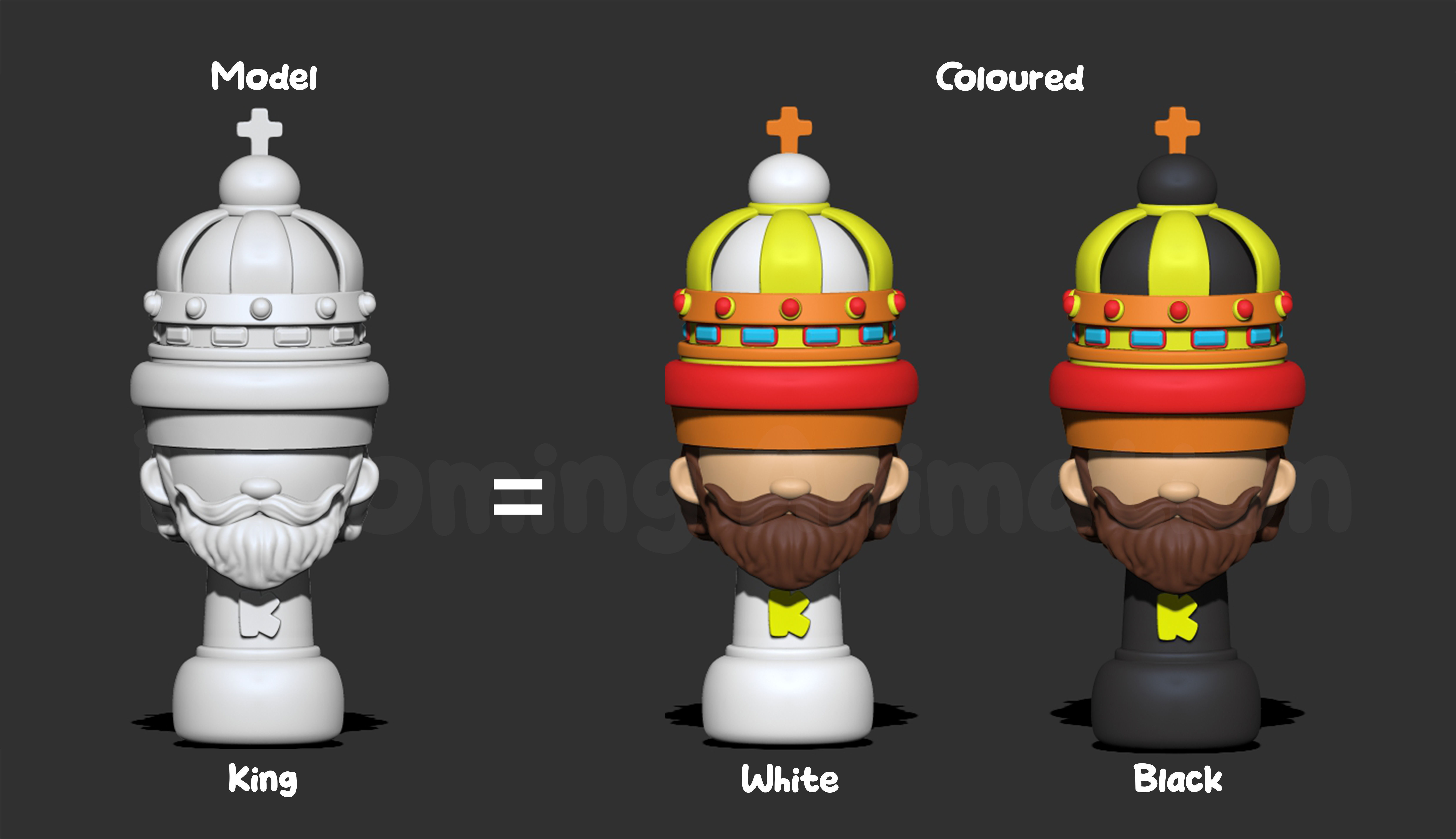 Cartoony Chess Figure for Small Children including Chess Board 3D print model_2
