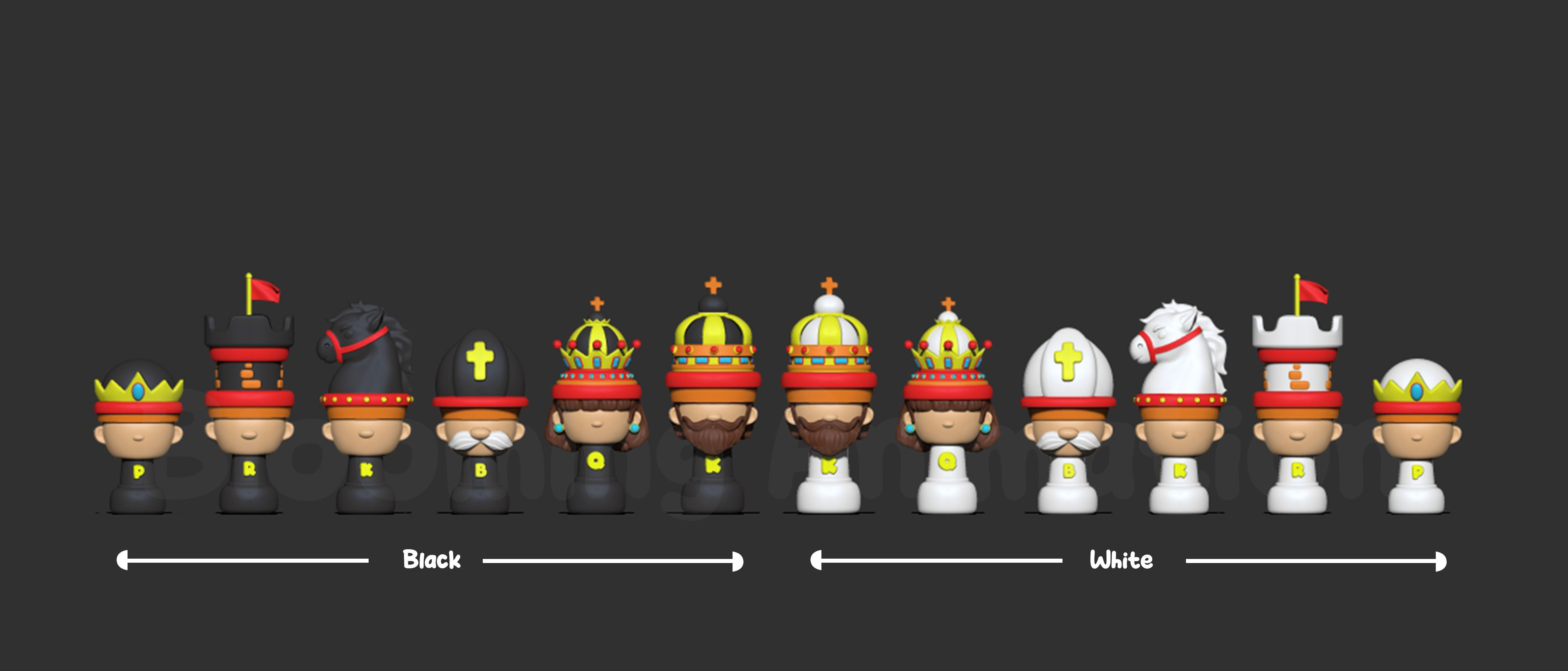 Cartoony Chess Figure for Small Children including Chess Board 3D print model_10