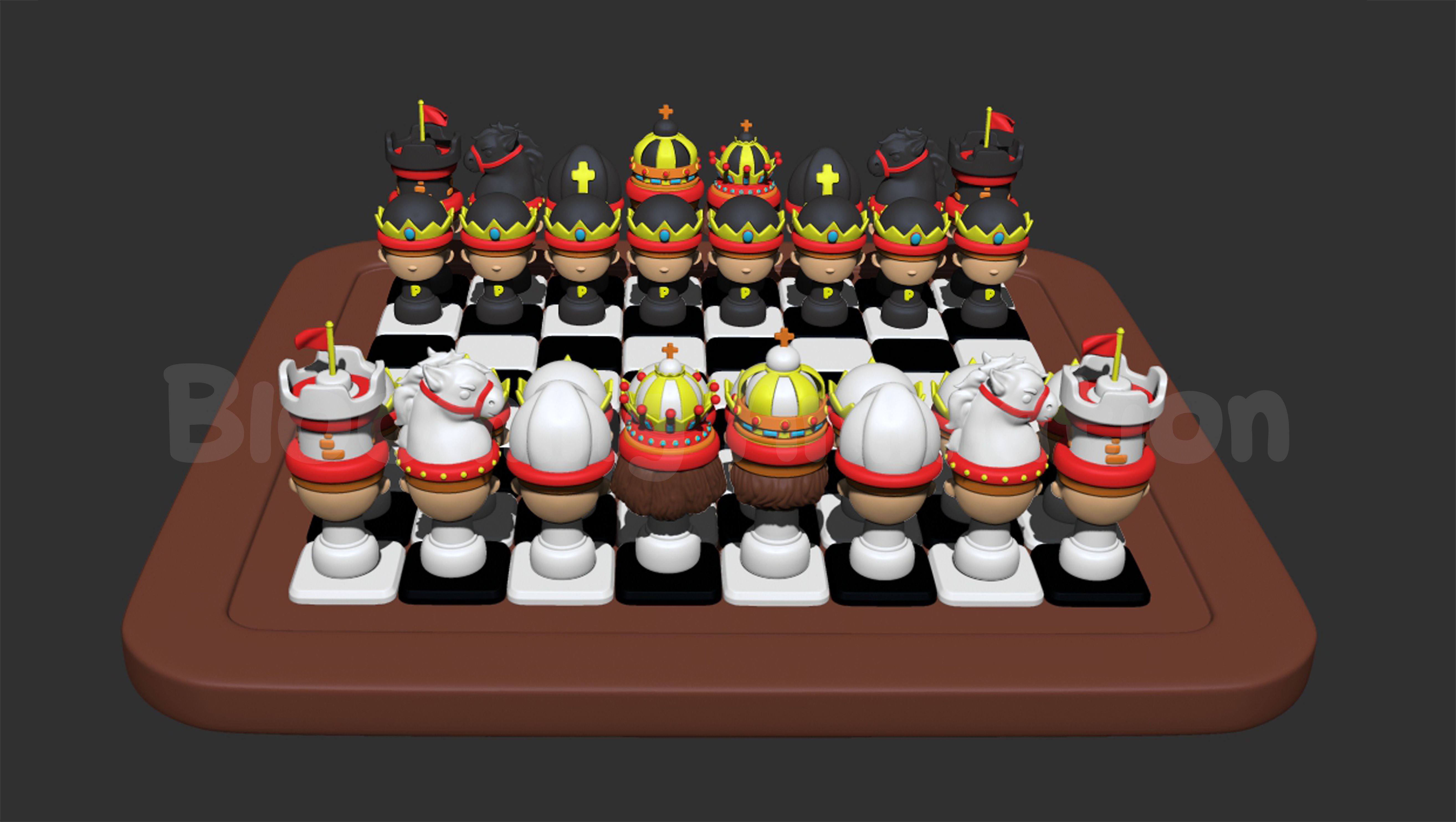 Cartoony Chess Figure for Small Children including Chess Board 3D print model_11