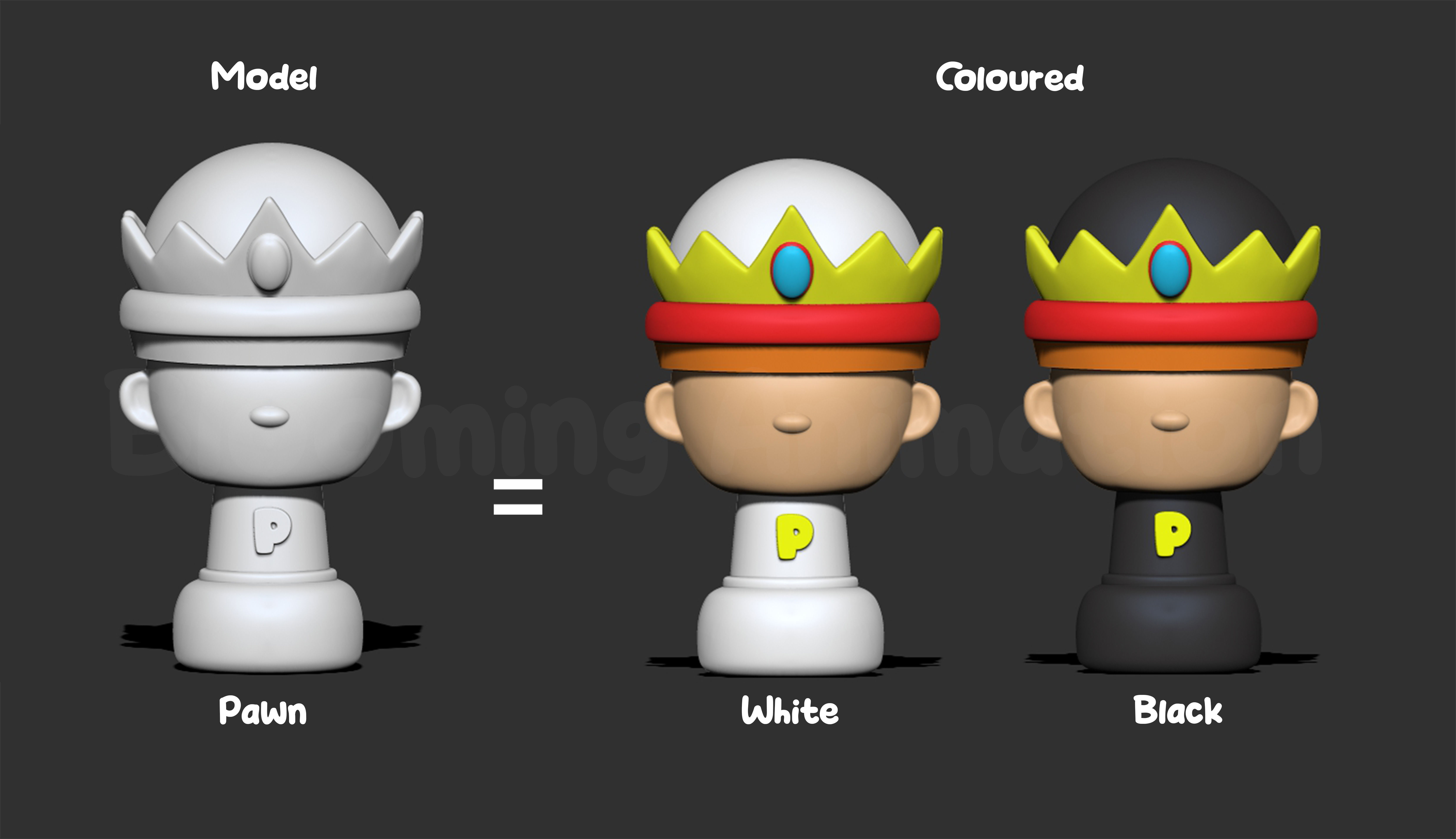 Cartoony Chess Figure for Small Children including Chess Board 3D print model_7