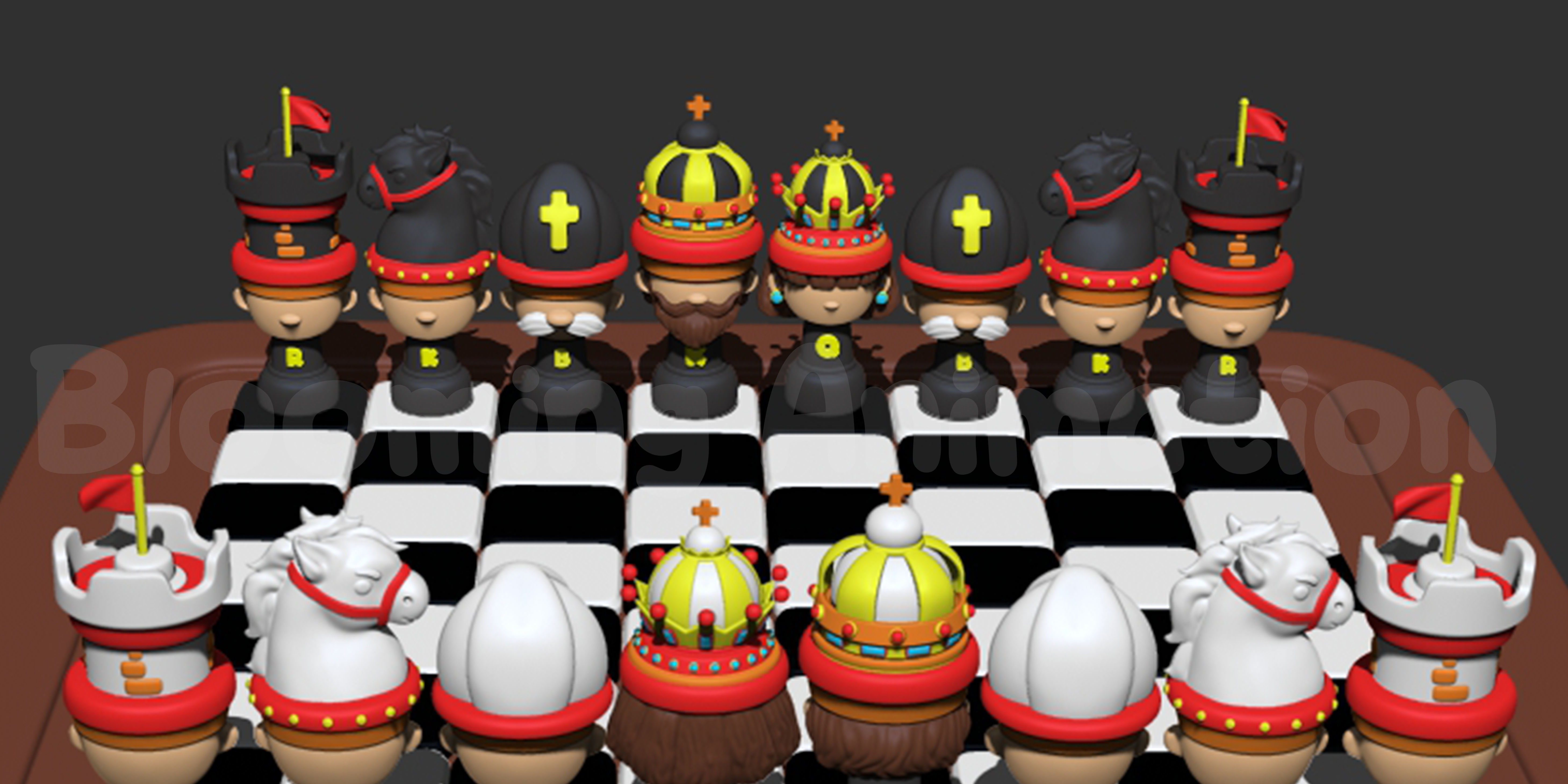 Cartoony Chess Figure for Small Children including Chess Board 3D print model_14