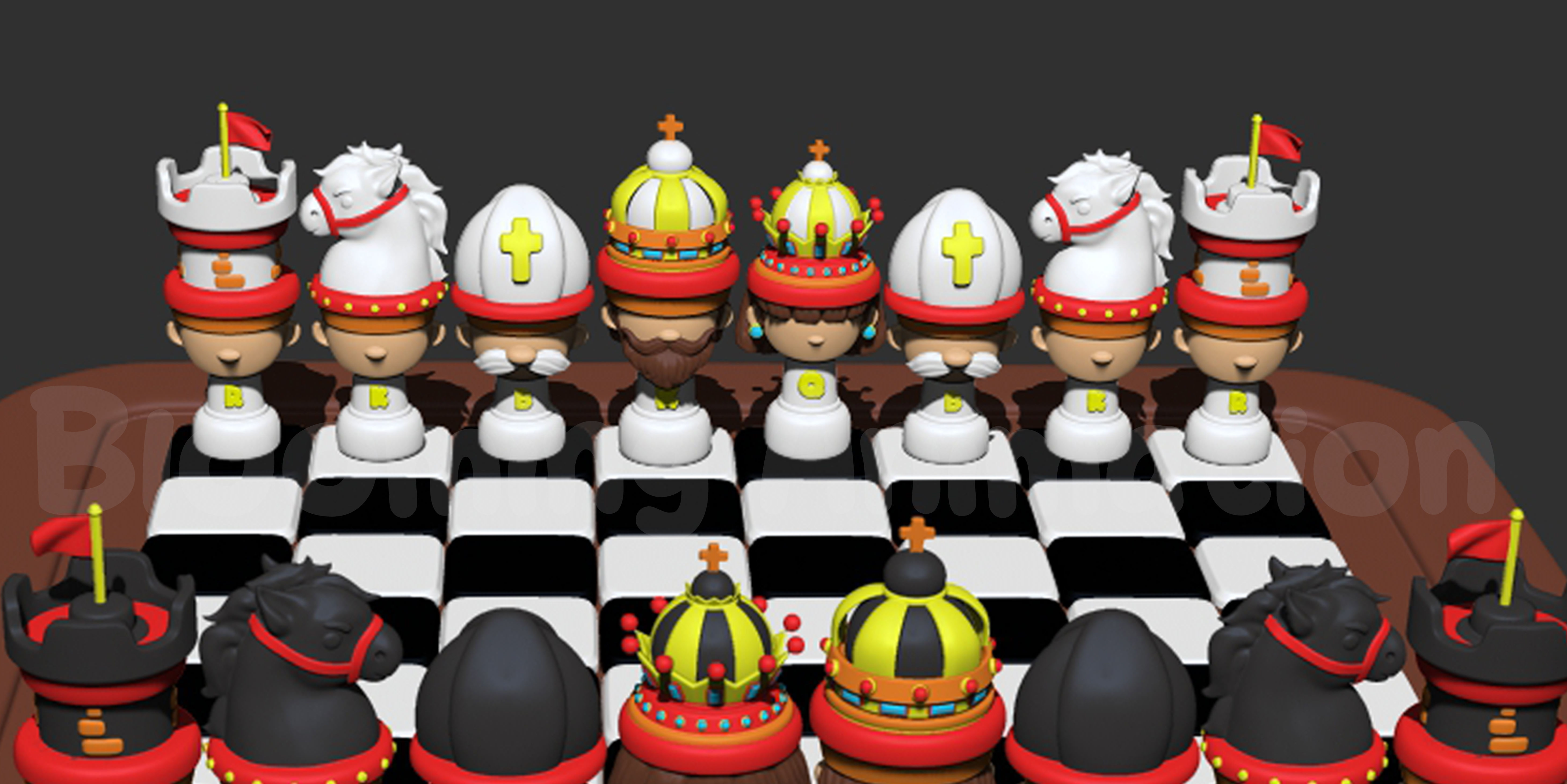 Cartoony Chess Figure for Small Children including Chess Board 3D print model_13