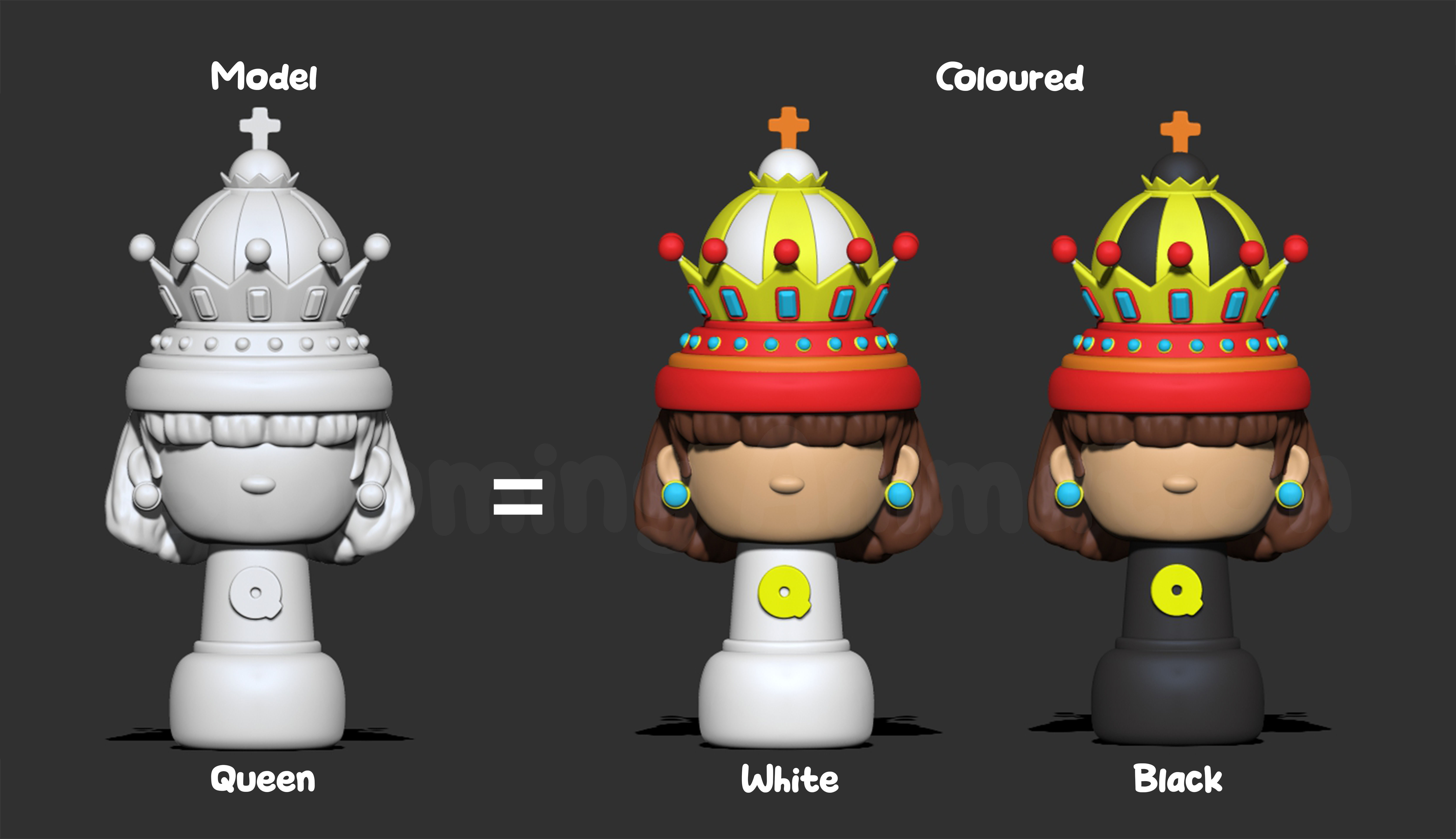 Cartoony Chess Figure for Small Children including Chess Board 3D print model_3