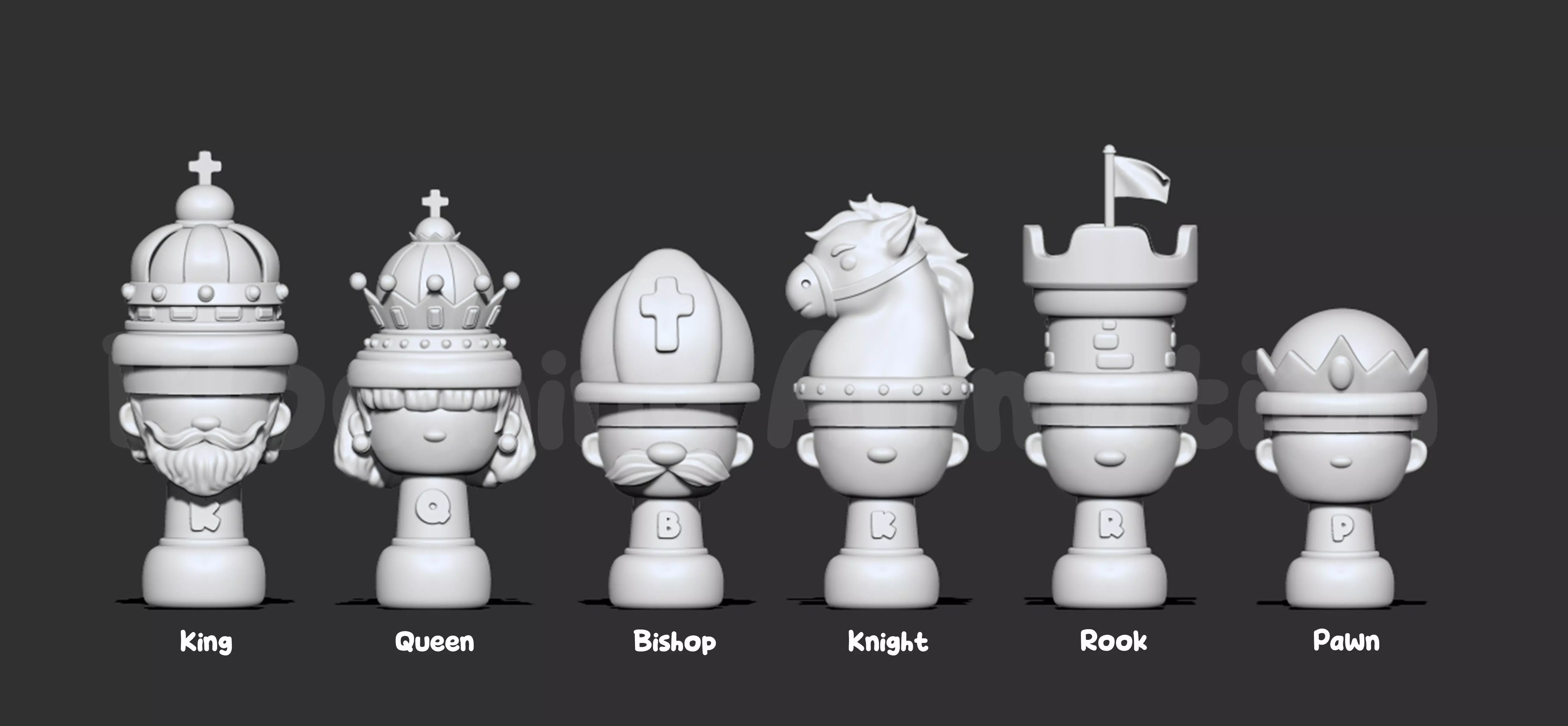 Cartoony Chess Figure for Small Children including Chess Board 3D print model_0