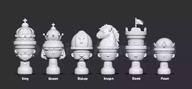 Cartoony Chess Figure for Small Children including Chess Board 3D print model