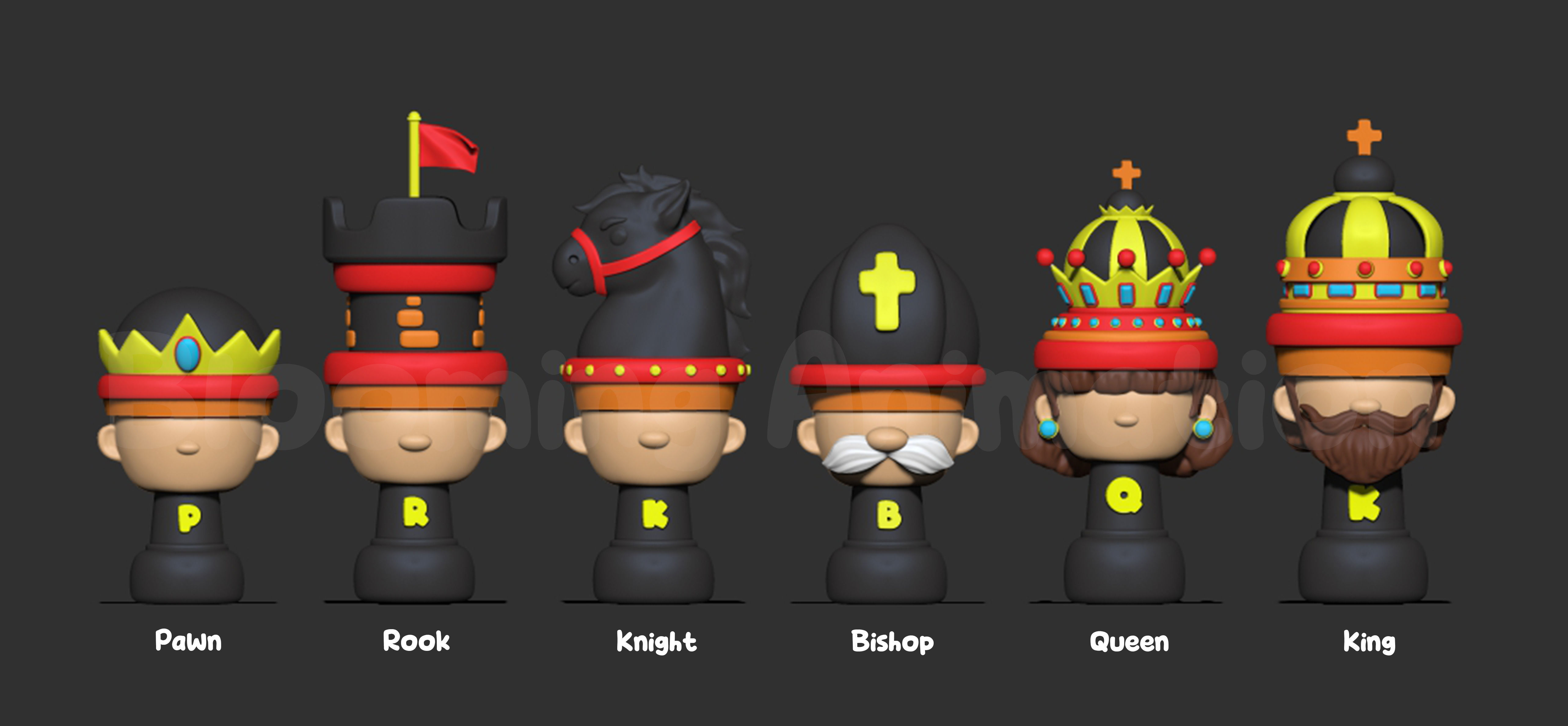 Cartoony Chess Figure for Small Children including Chess Board 3D print model_9