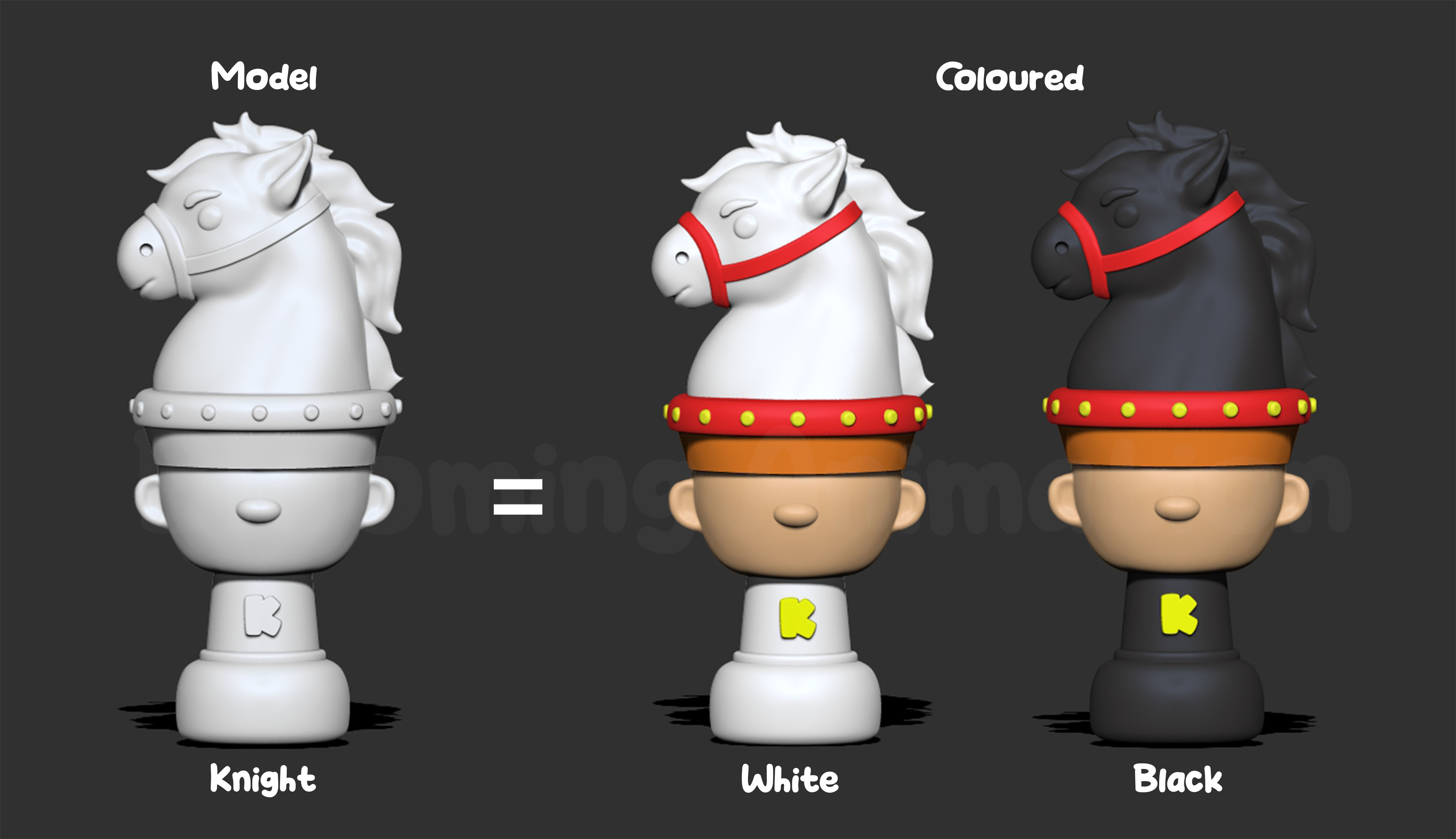 Cartoony Chess Figure for Small Children including Chess Board 3D print model_5
