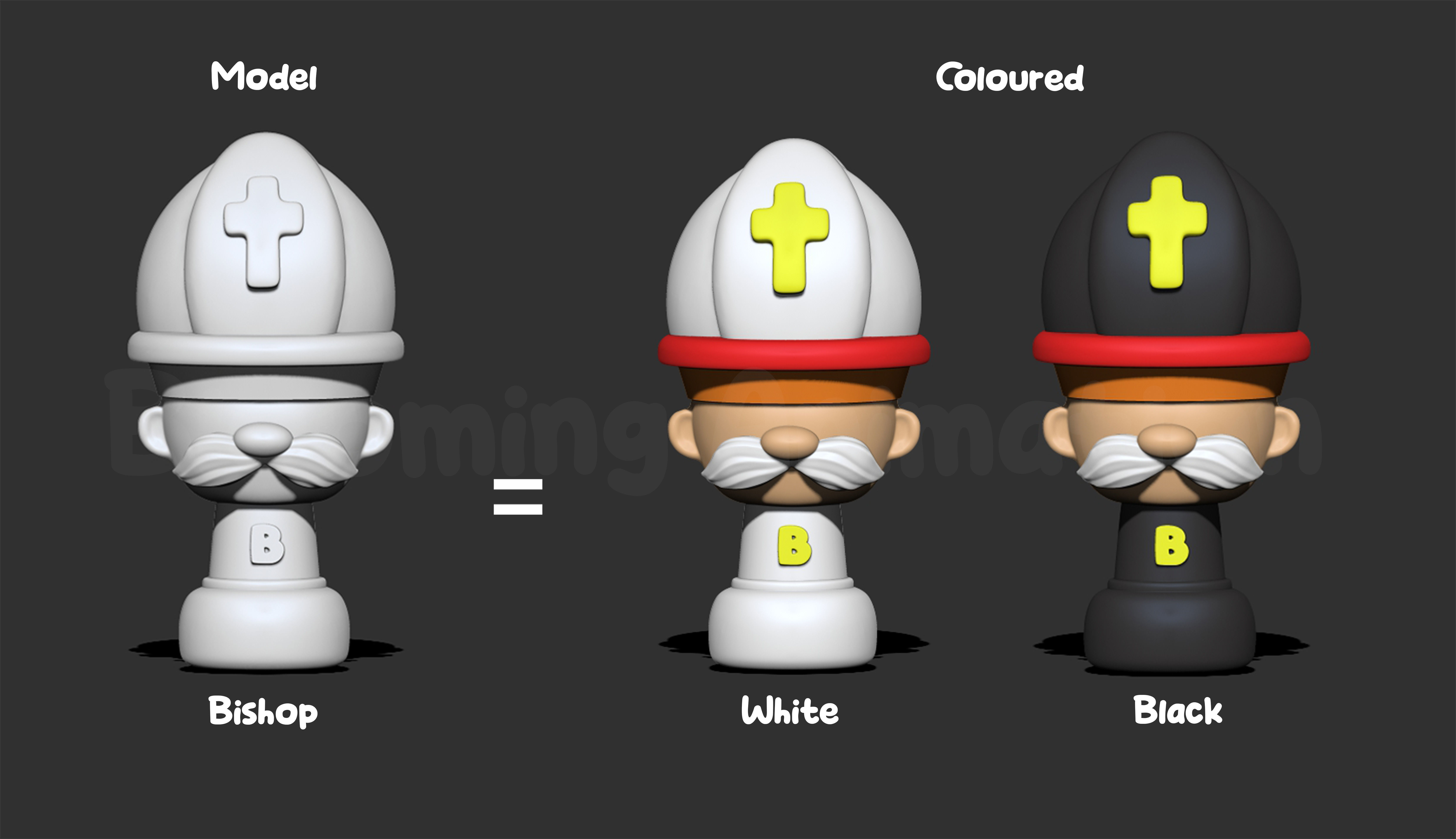 Cartoony Chess Figure for Small Children including Chess Board 3D print model_4