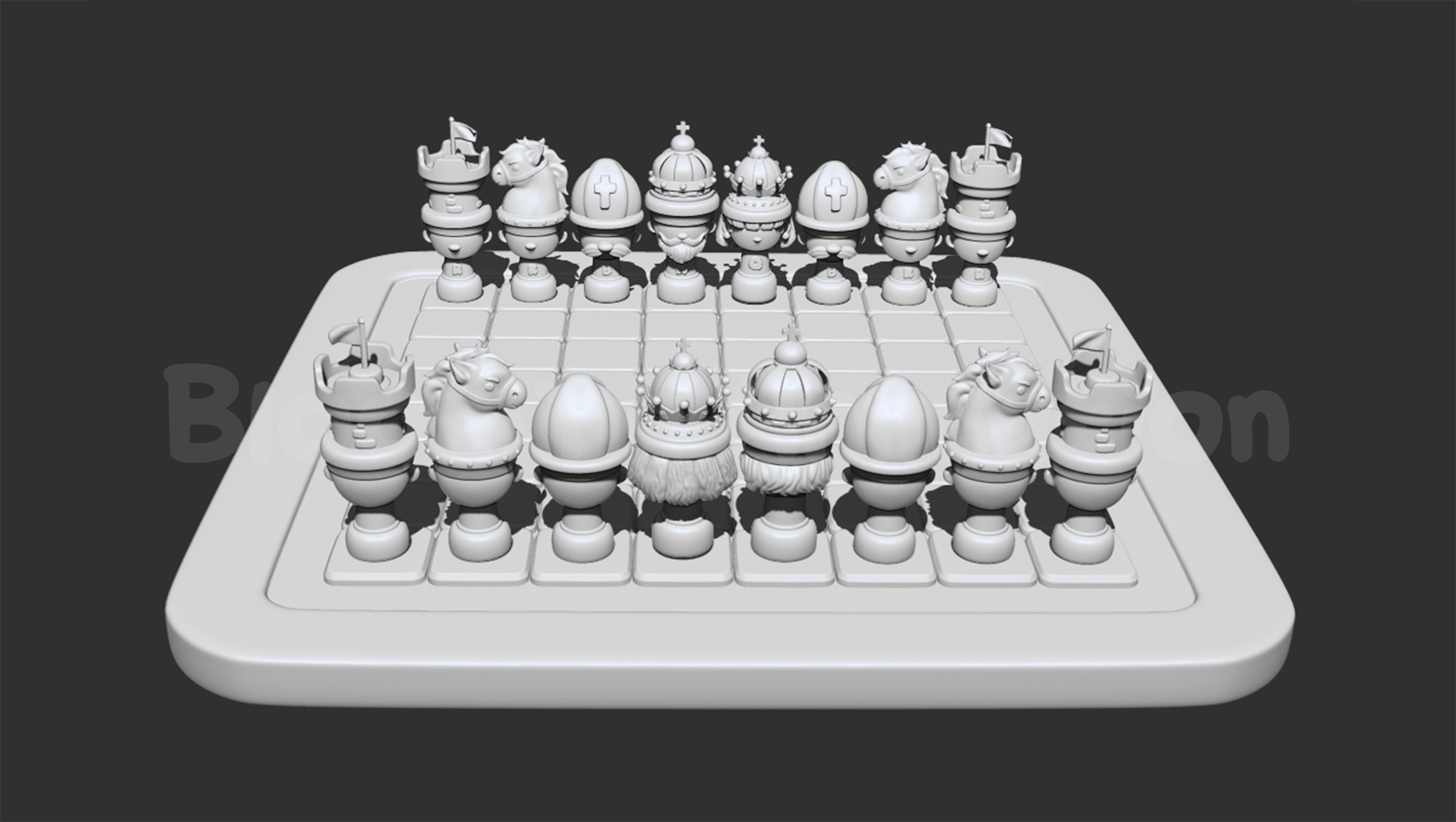 Cartoony Chess Figure for Small Children including Chess Board 3D print model_12