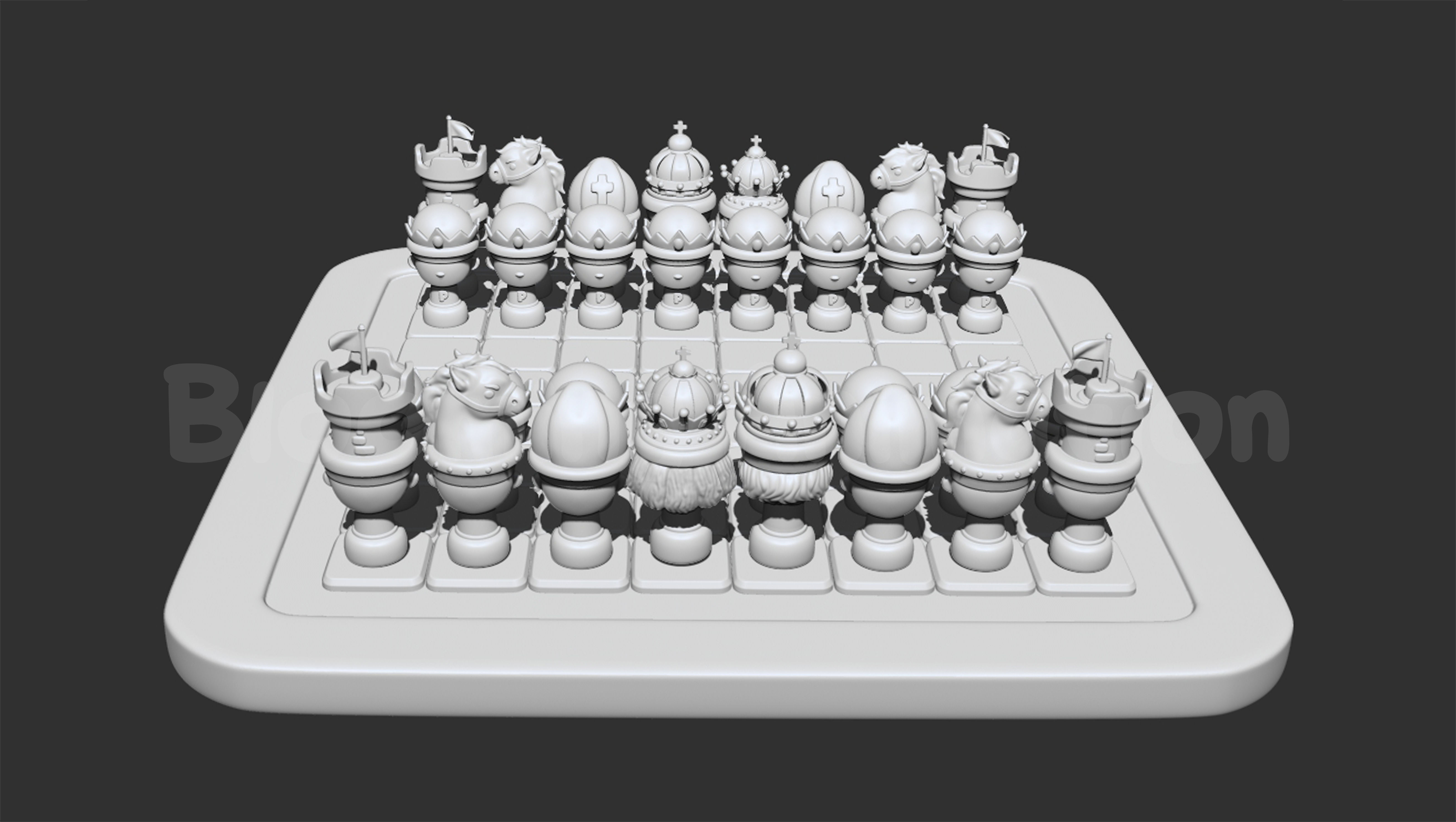 Cartoony Chess Figure for Small Children including Chess Board 3D print model_1
