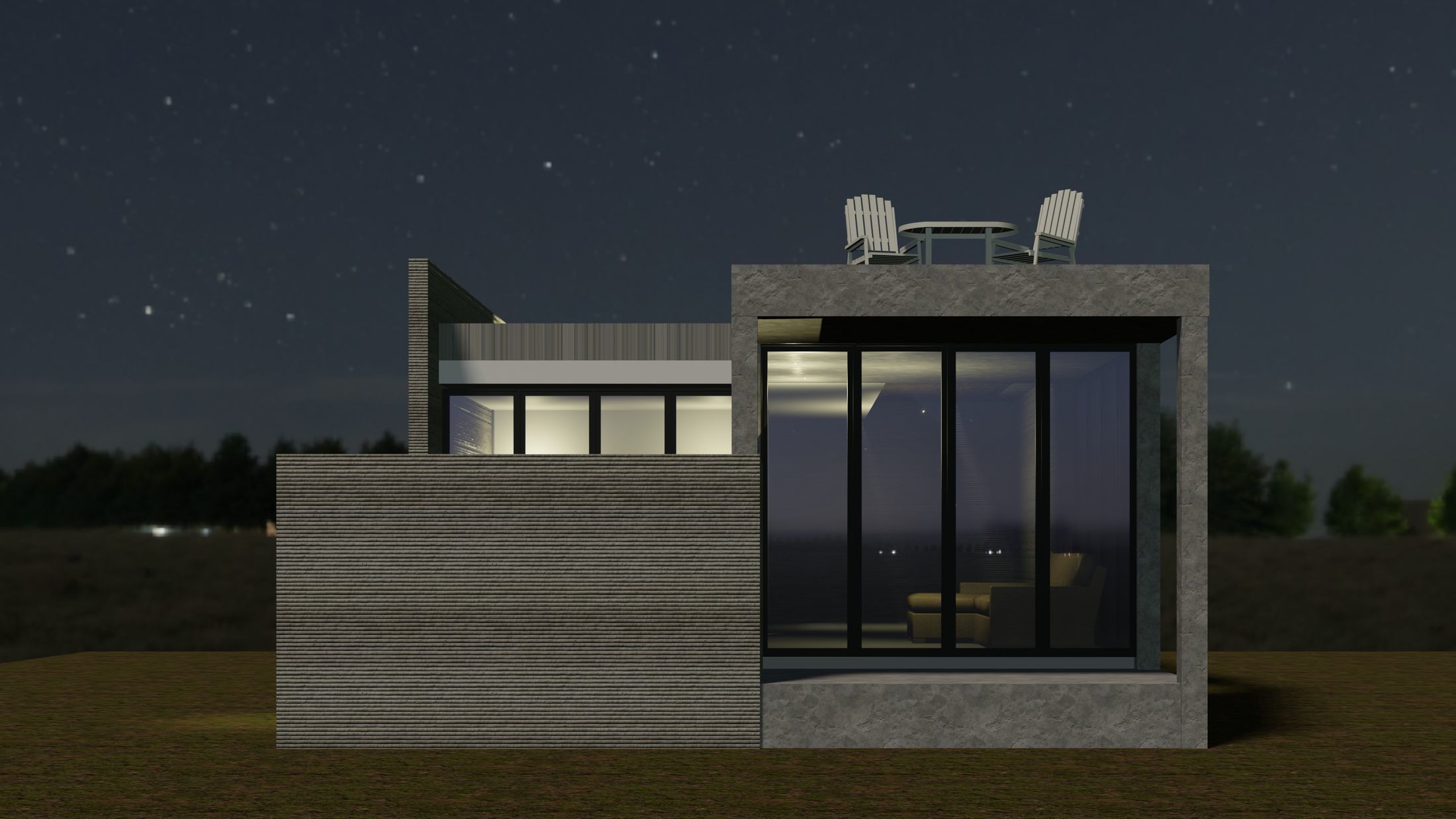 Resort house with 3D-printing wall 3D model_1