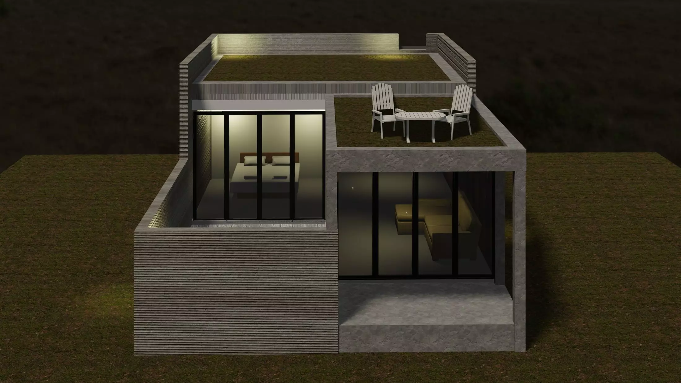 Resort house with 3D-printing wall 3D model_0