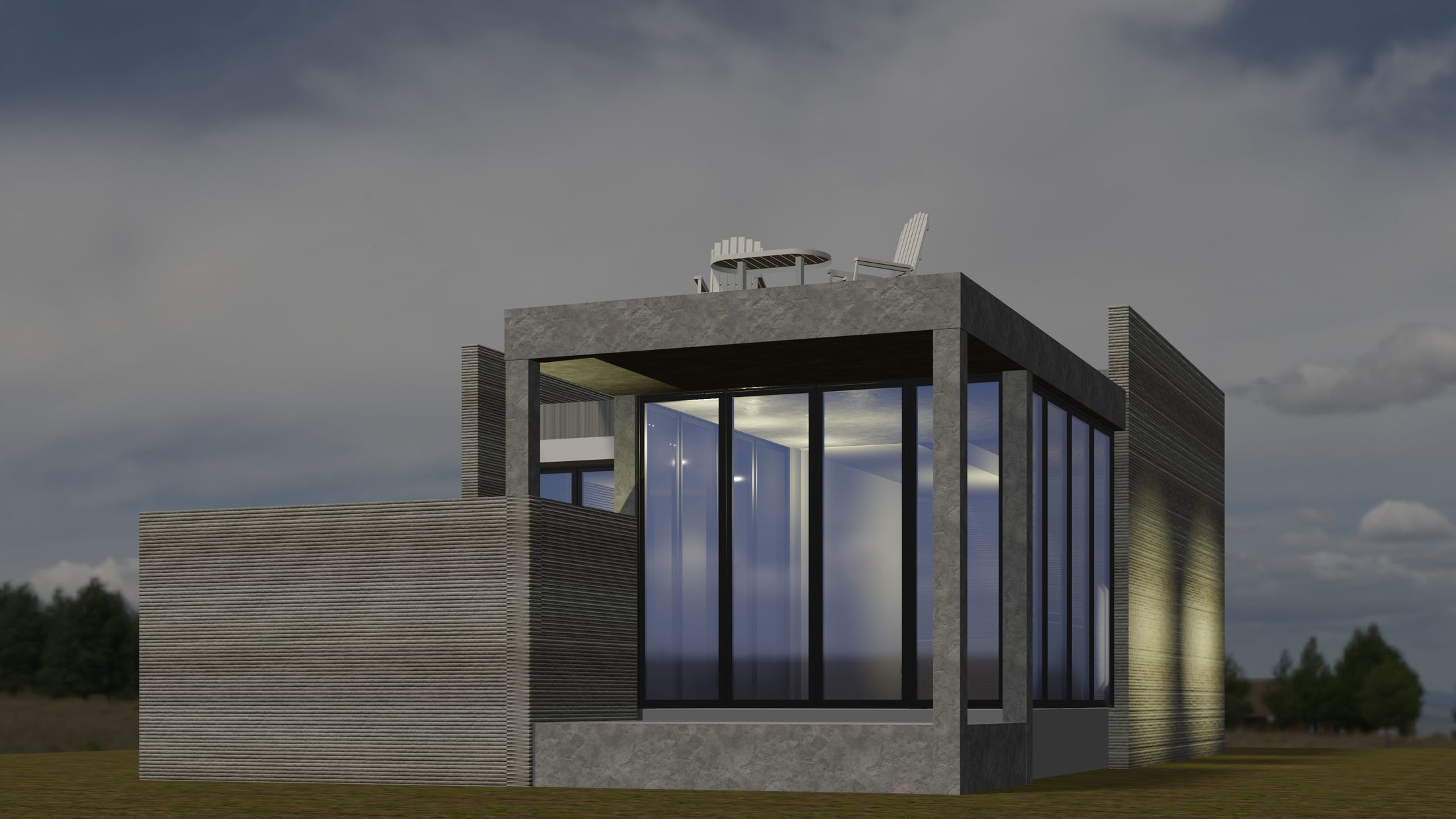 Resort house with 3D-printing wall 3D model_3