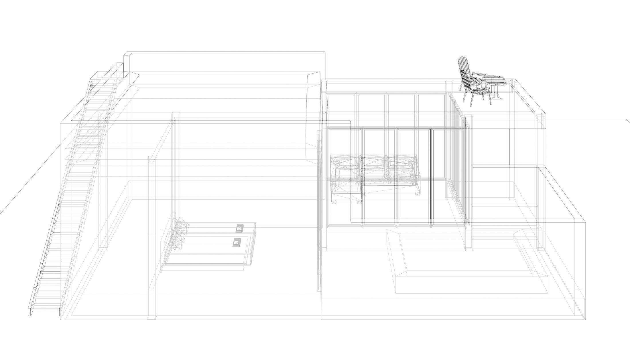 Resort house with 3D-printing wall 3D model_5