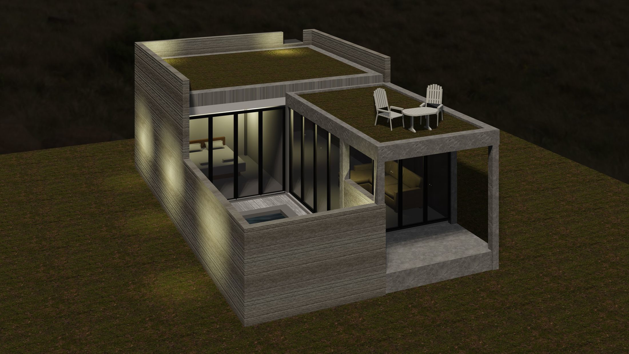 Resort house with 3D-printing wall 3D model_2