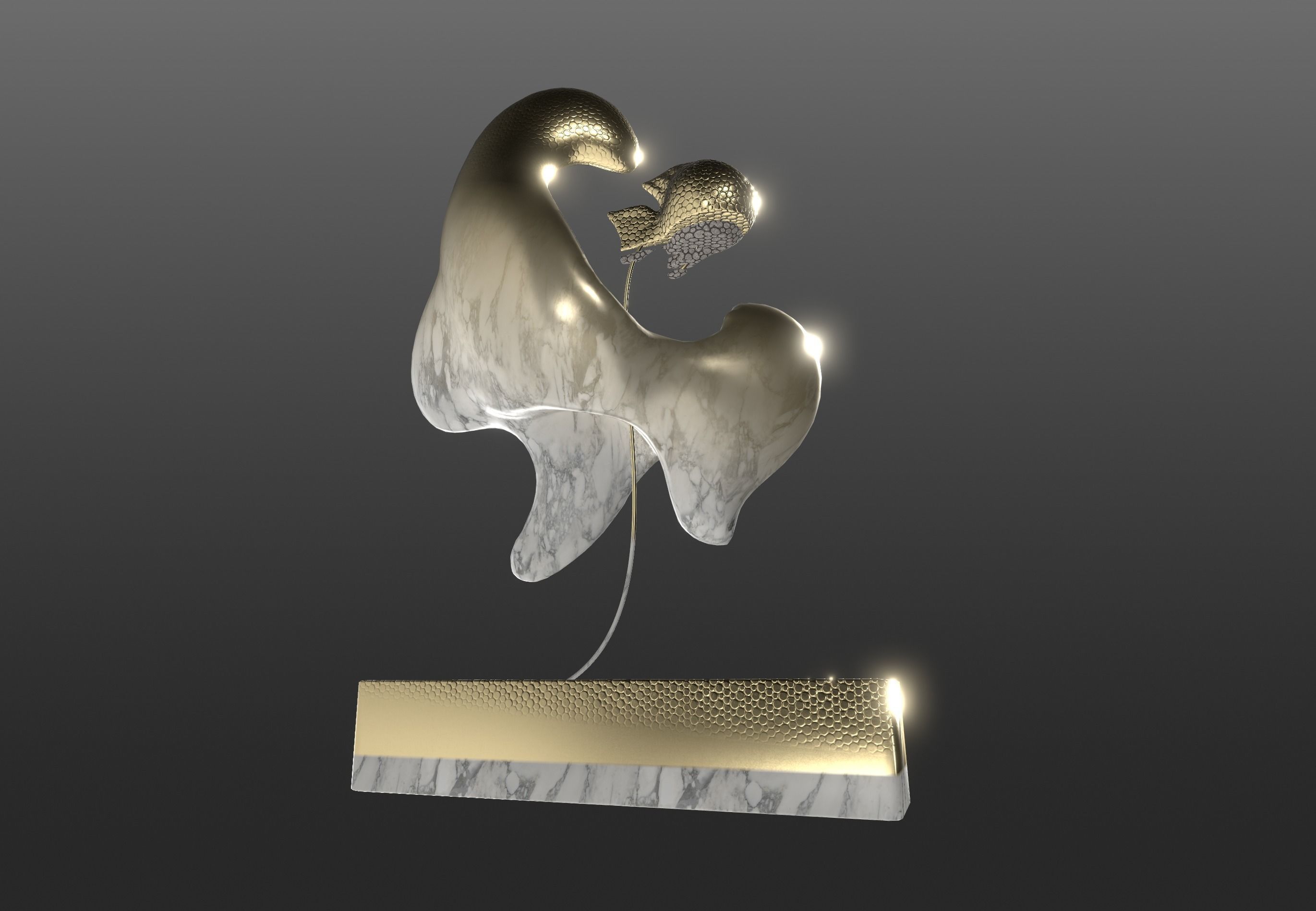 Ethereal Aquatica The Golden Wave Marble Fish Ensemble 3D model_12