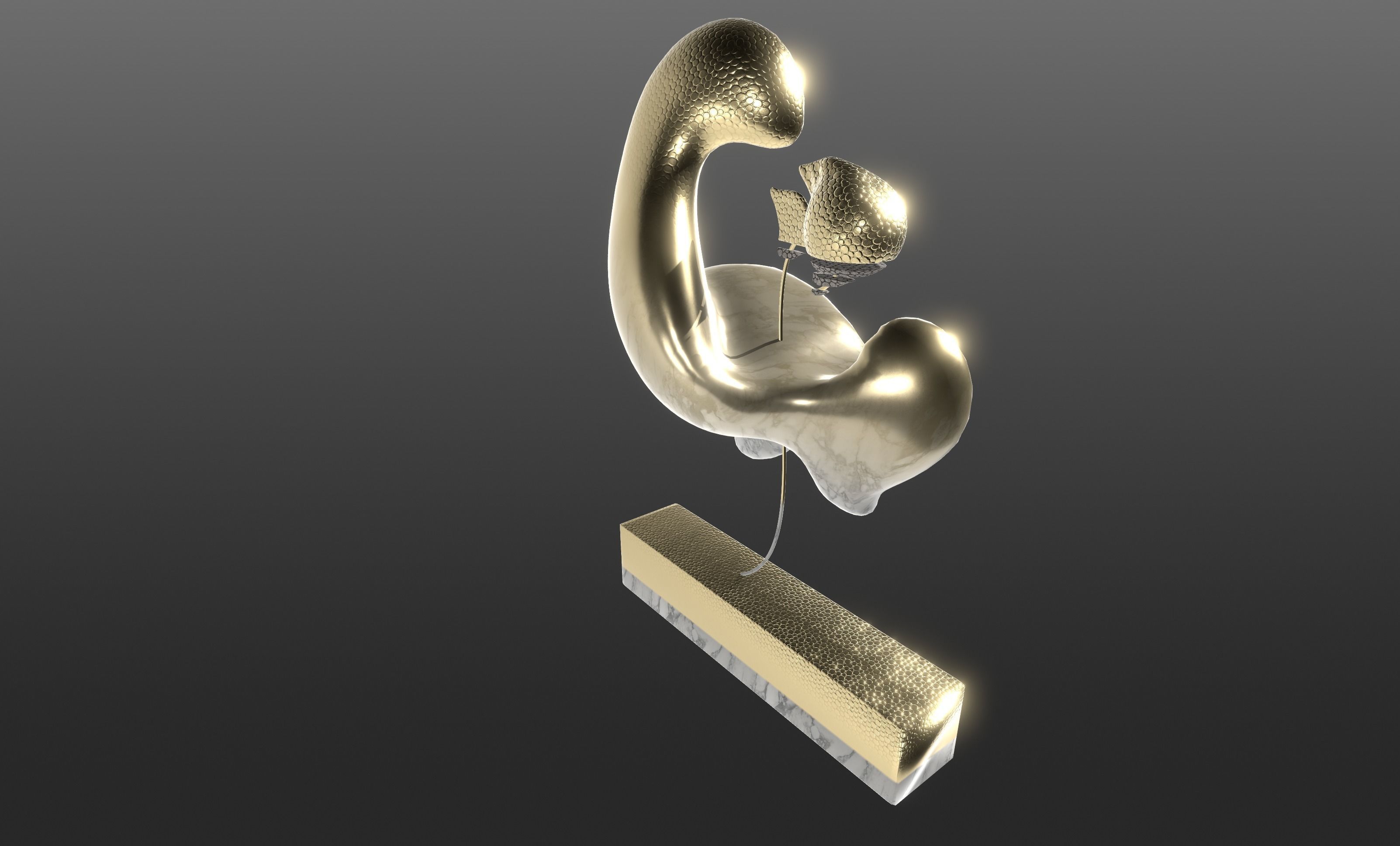 Ethereal Aquatica The Golden Wave Marble Fish Ensemble 3D model_100