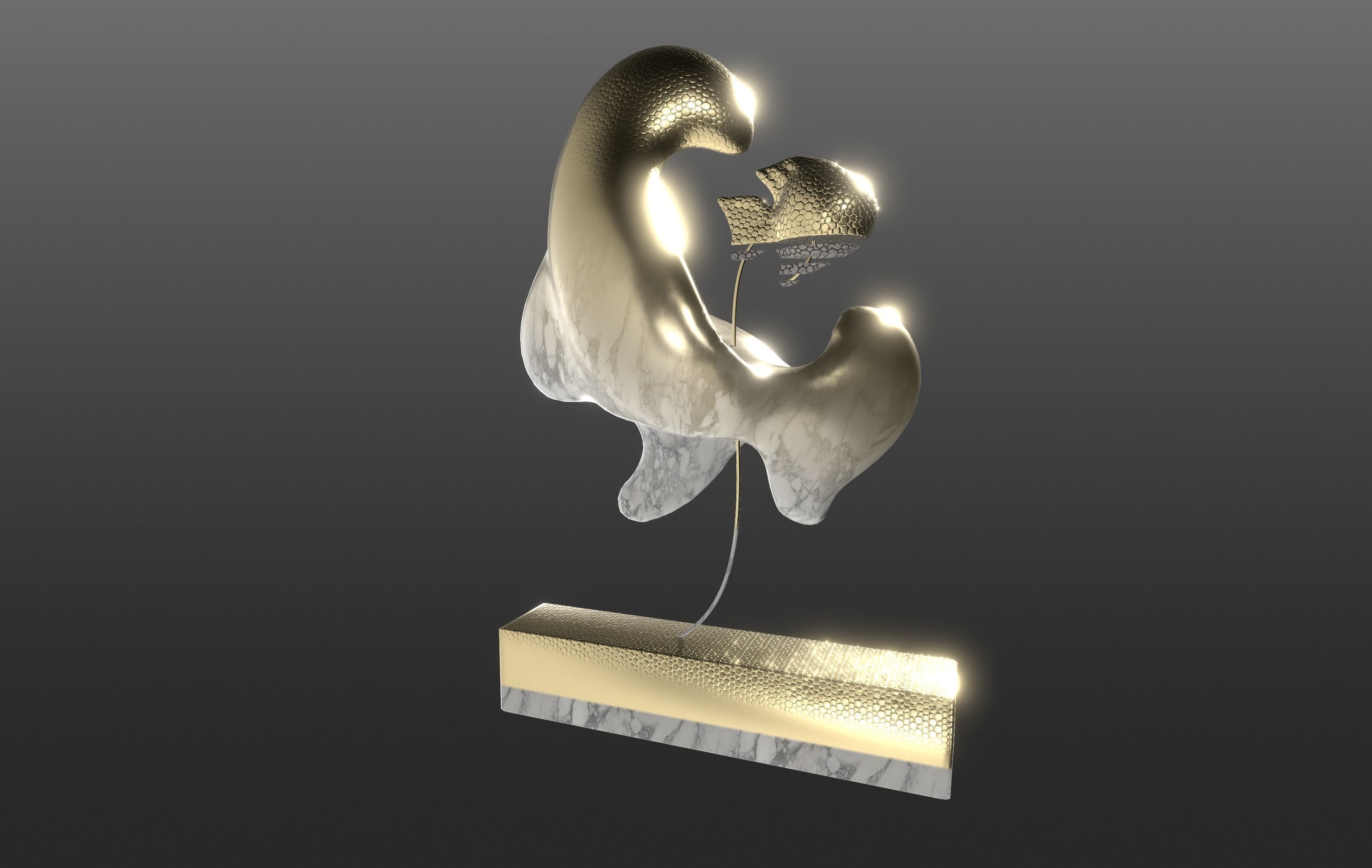 Ethereal Aquatica The Golden Wave Marble Fish Ensemble 3D model_1