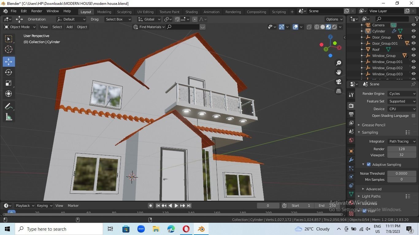 low poly modern house Low-poly 3D model_11