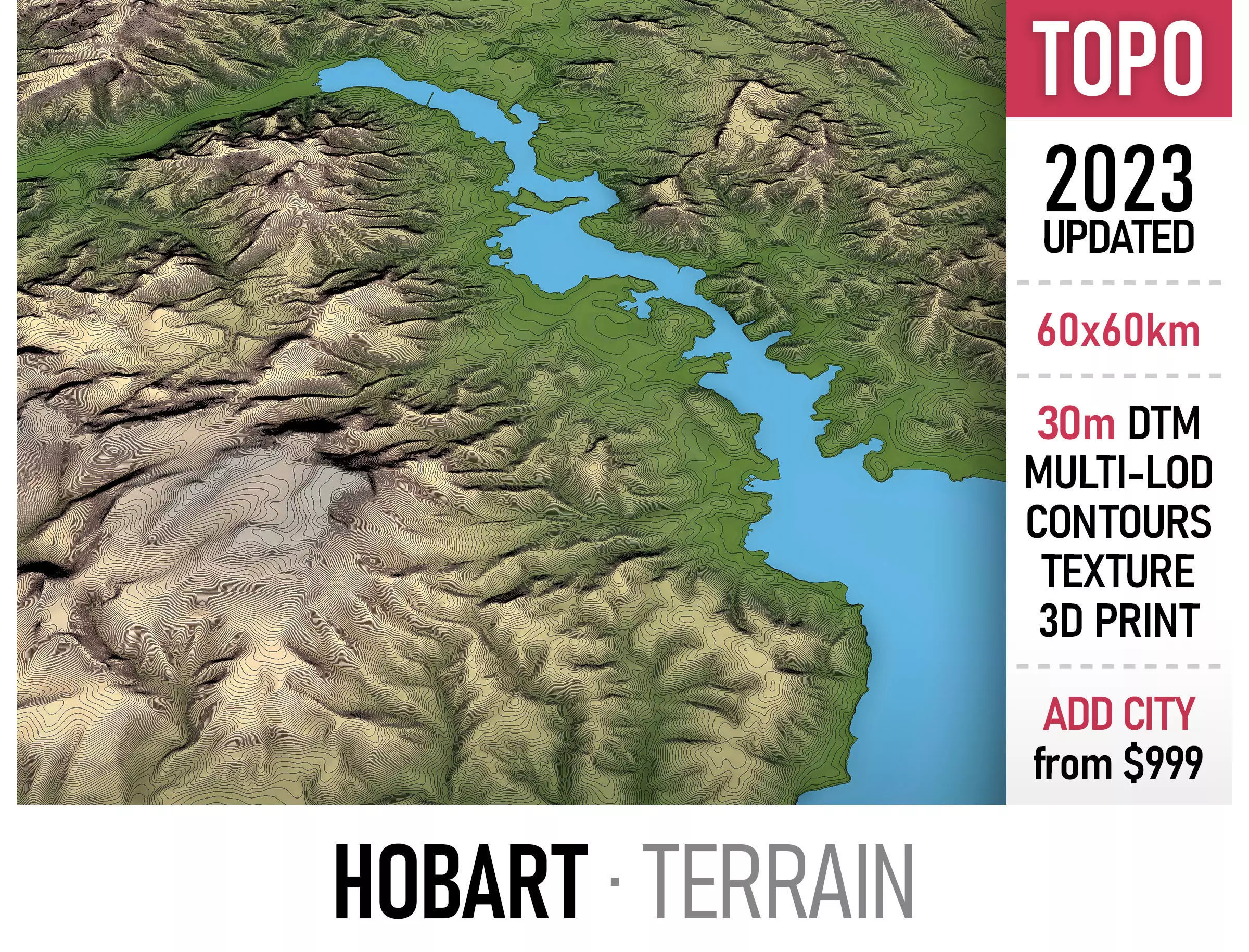 Hobart -3D Terrain Model Low-poly 3D model_0