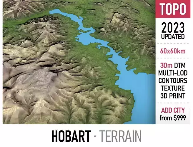 Hobart -3D Terrain Model Low-poly 3D model