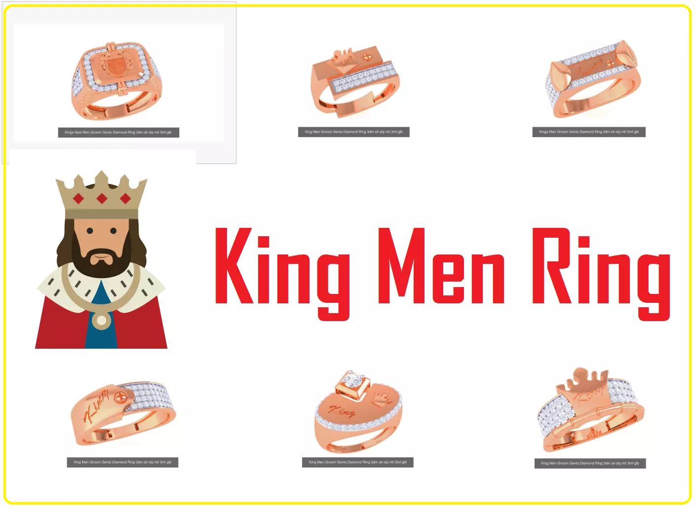 6 King Men Groom Gents Diamond Ring 3dm stl obj mtl 3mf 3D Model Collection_0