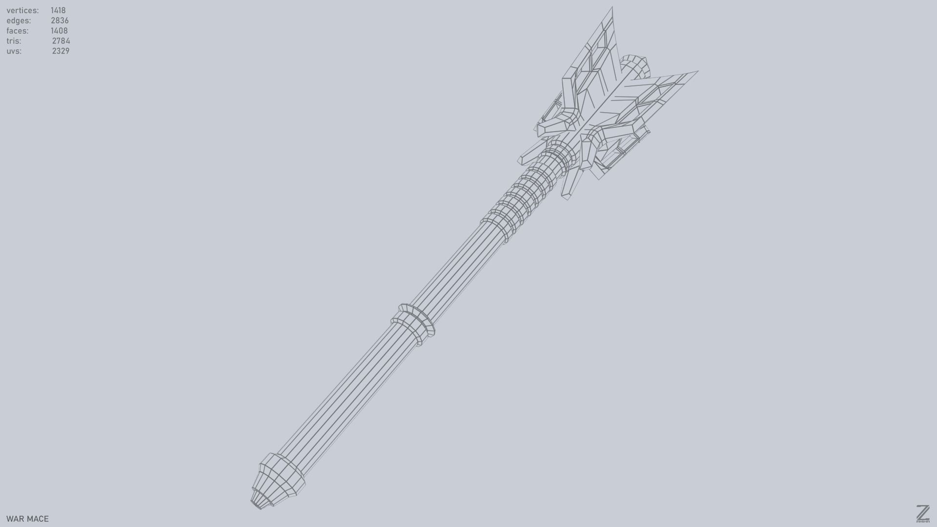 War mace Low-poly 3D model_12