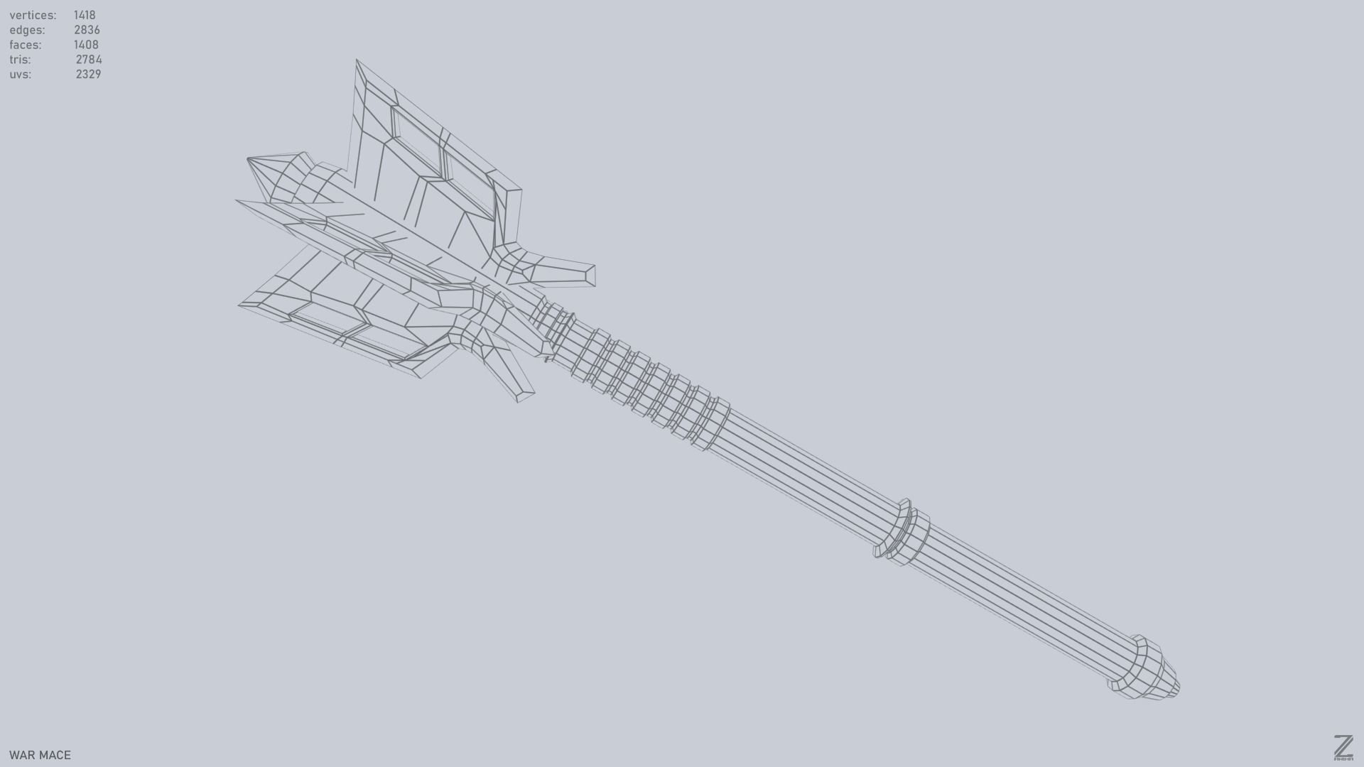 War mace Low-poly 3D model_9