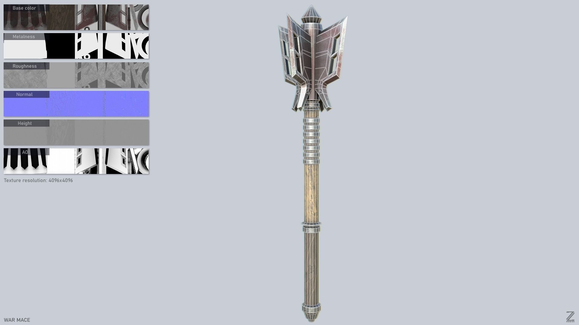 War mace Low-poly 3D model_2