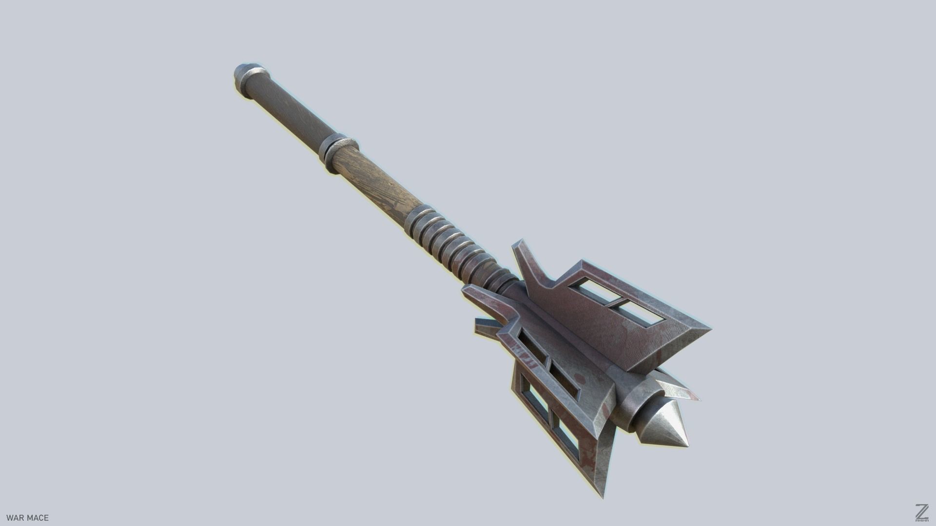 War mace Low-poly 3D model_7